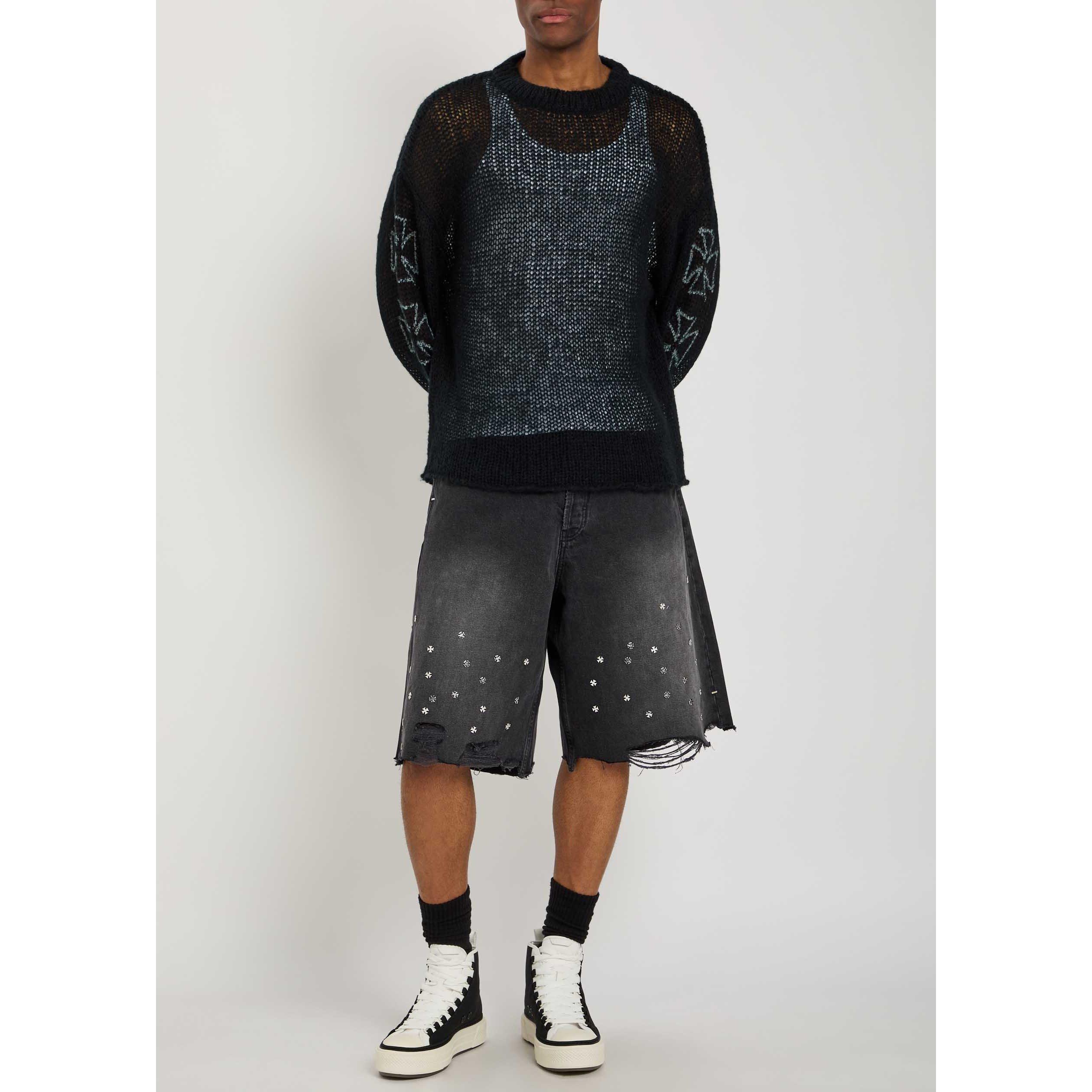 BLACK - Unknown - Men's Cross Wool Long-Sleeve Oversized-Fit Crew-Neck Jumper - 5