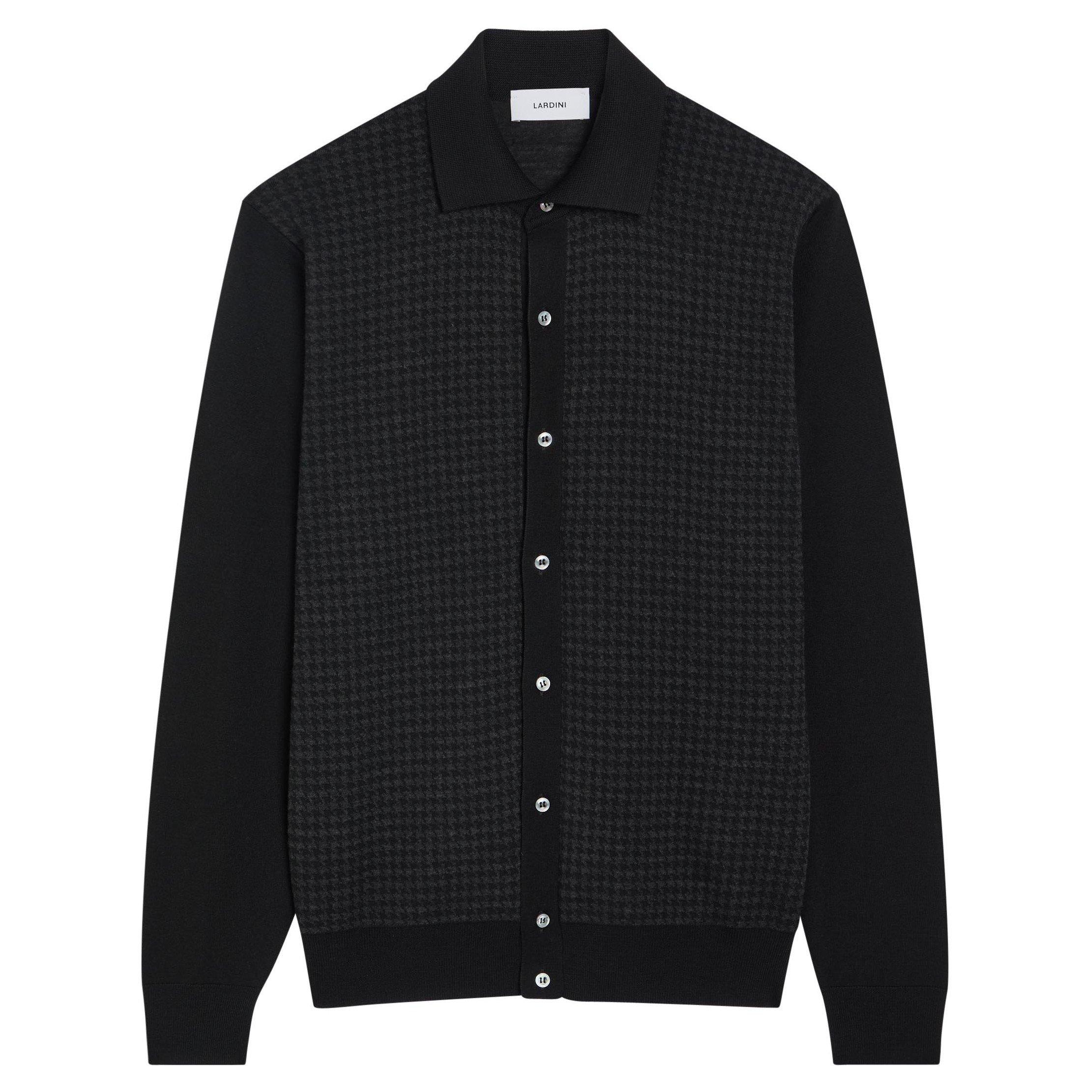 BLACK - Lardini - Men's Houndstooth Wool Cardigan - 1