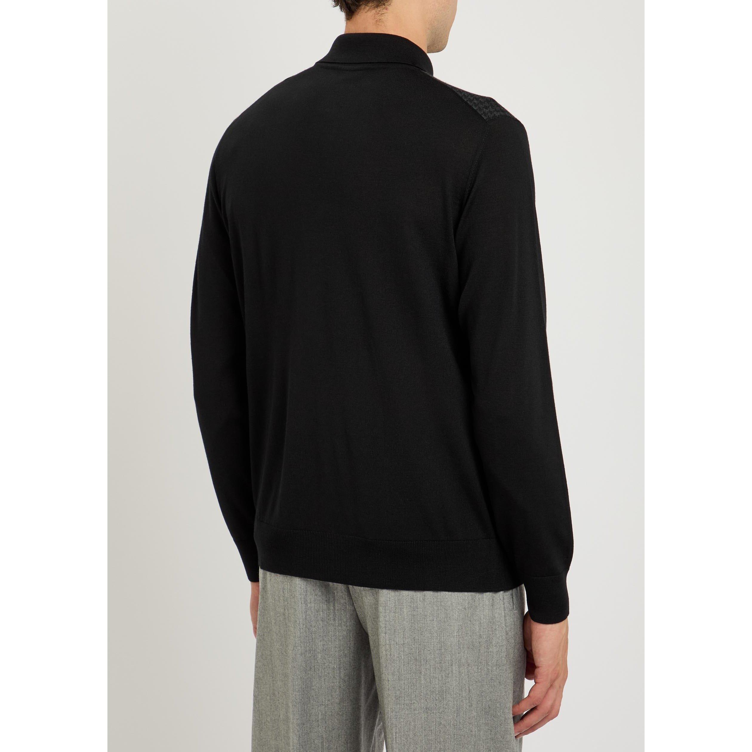 BLACK - Lardini - Men's Houndstooth Wool Cardigan - 3