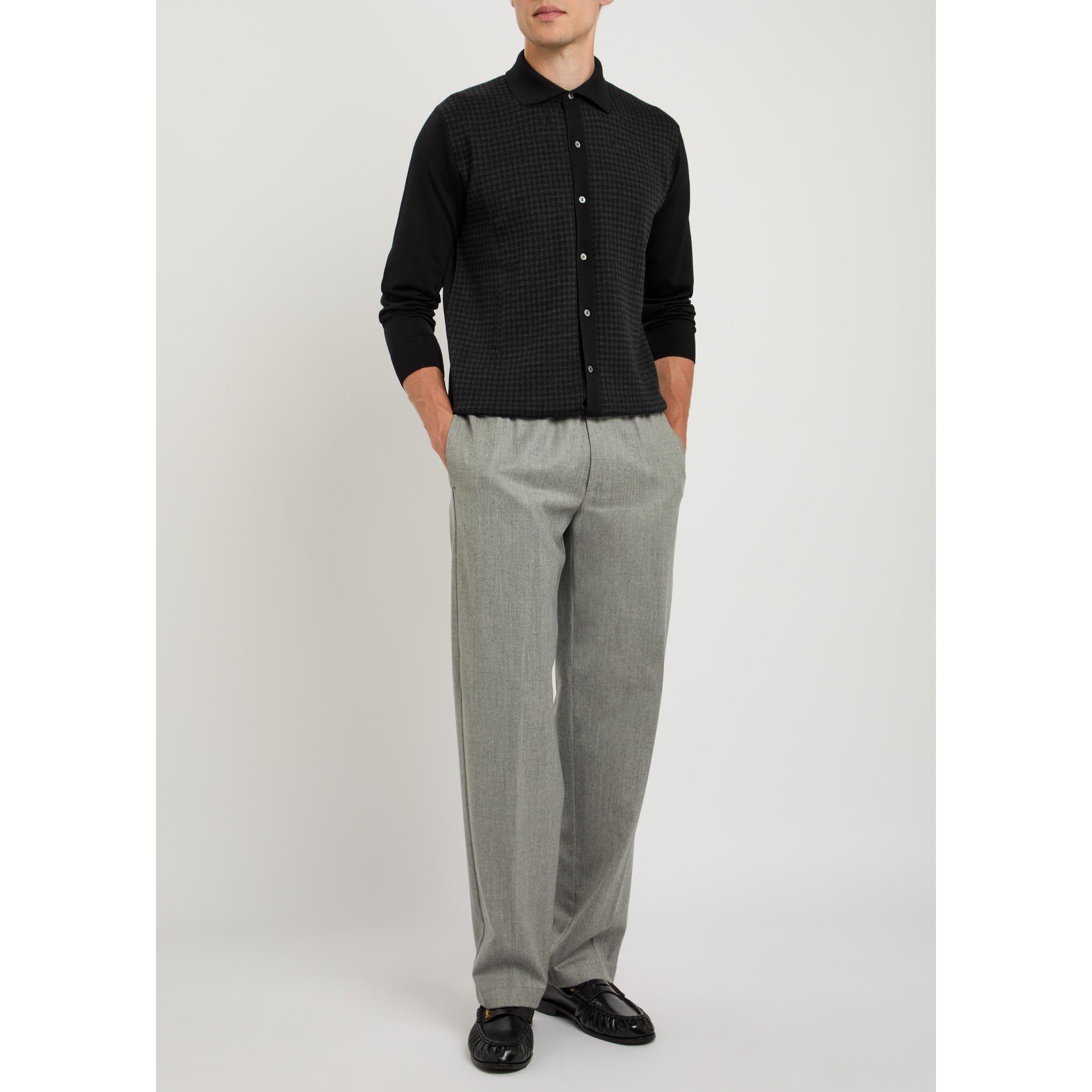 BLACK - Lardini - Men's Houndstooth Wool Cardigan - 5