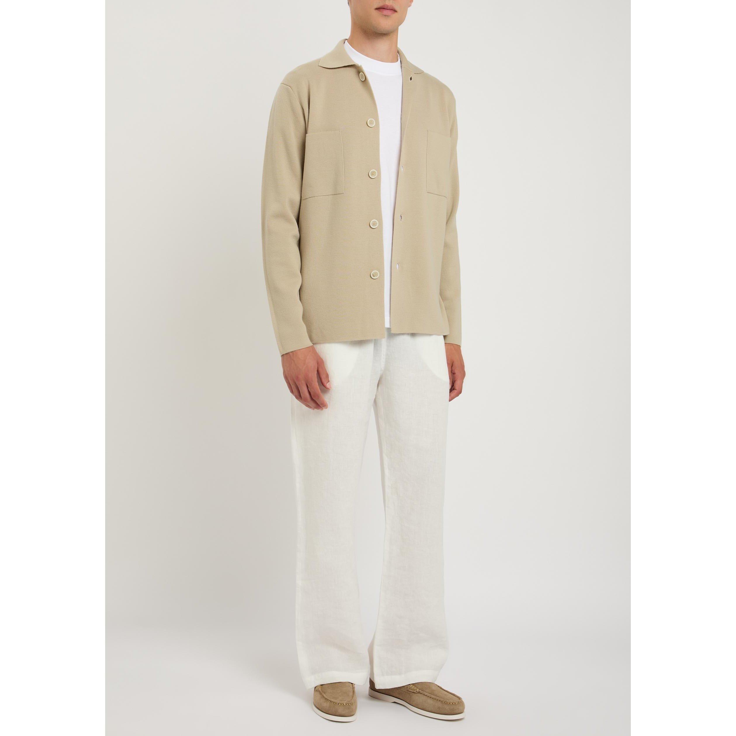 BEIGE - Lardini - Men's Shirt-Collar Wool Cardigan - 5