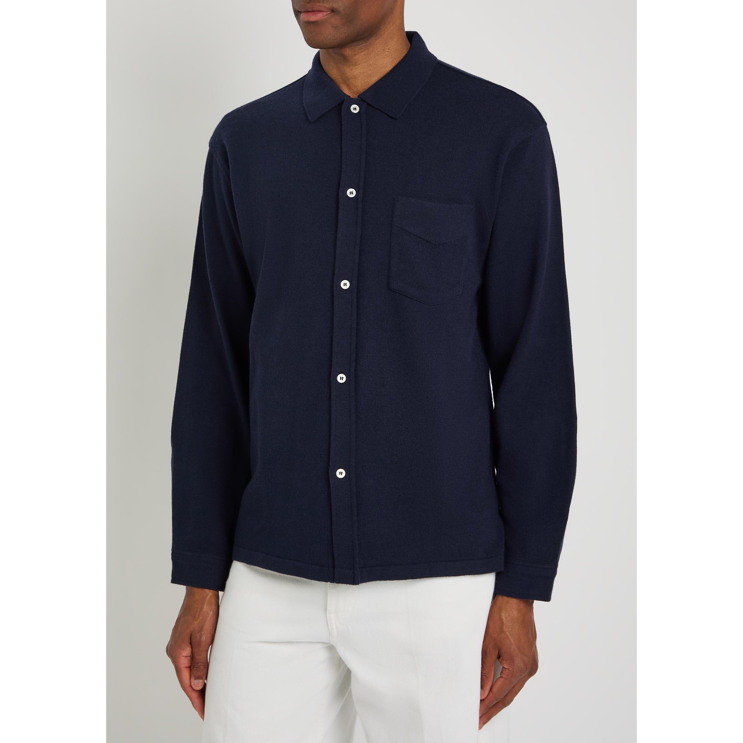 NAVY - Officine Generale - Men's Gareth Wool Cashmere Relaxed-Fit Cardigan - 2