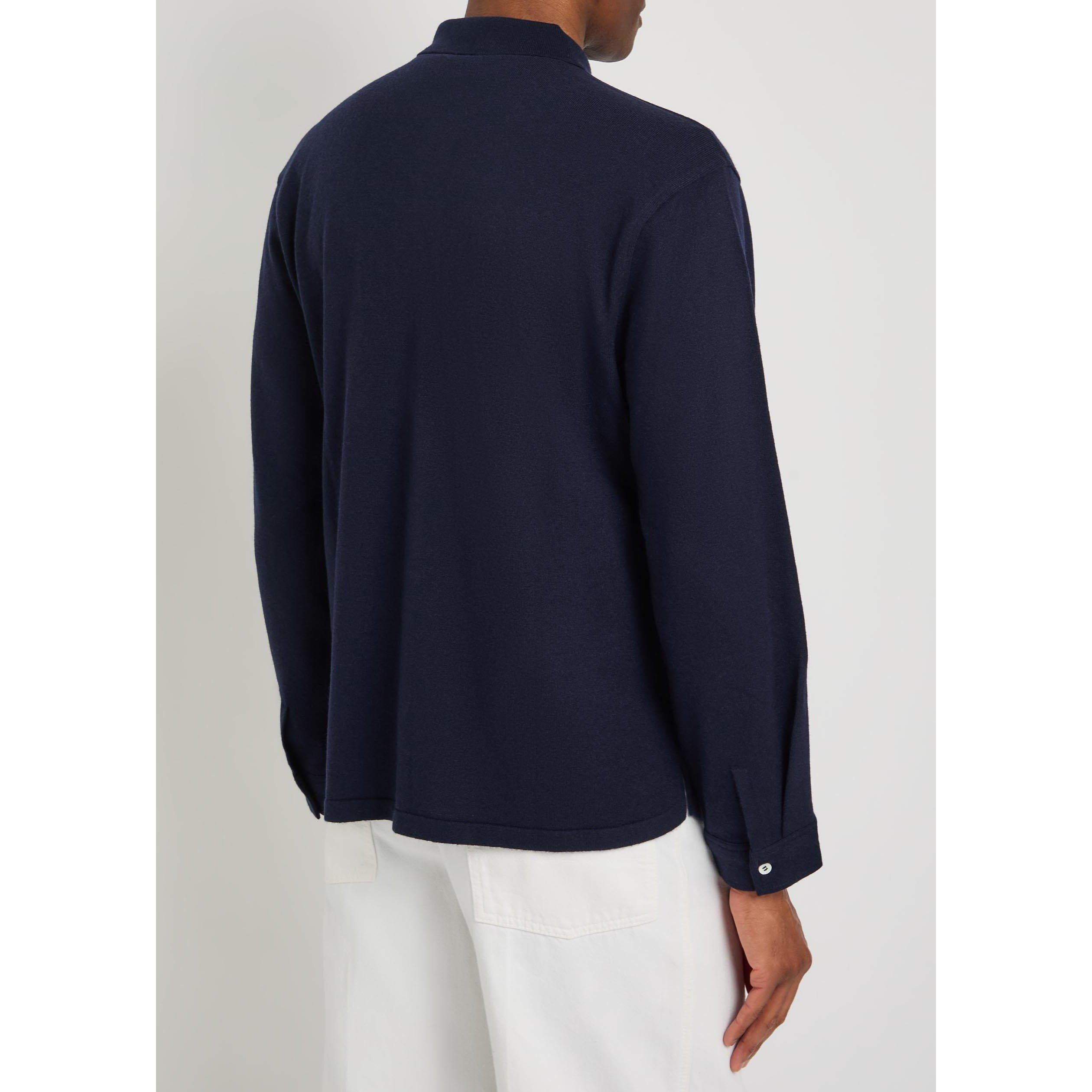 NAVY - Officine Generale - Men's Gareth Wool Cashmere Relaxed-Fit Cardigan - 3