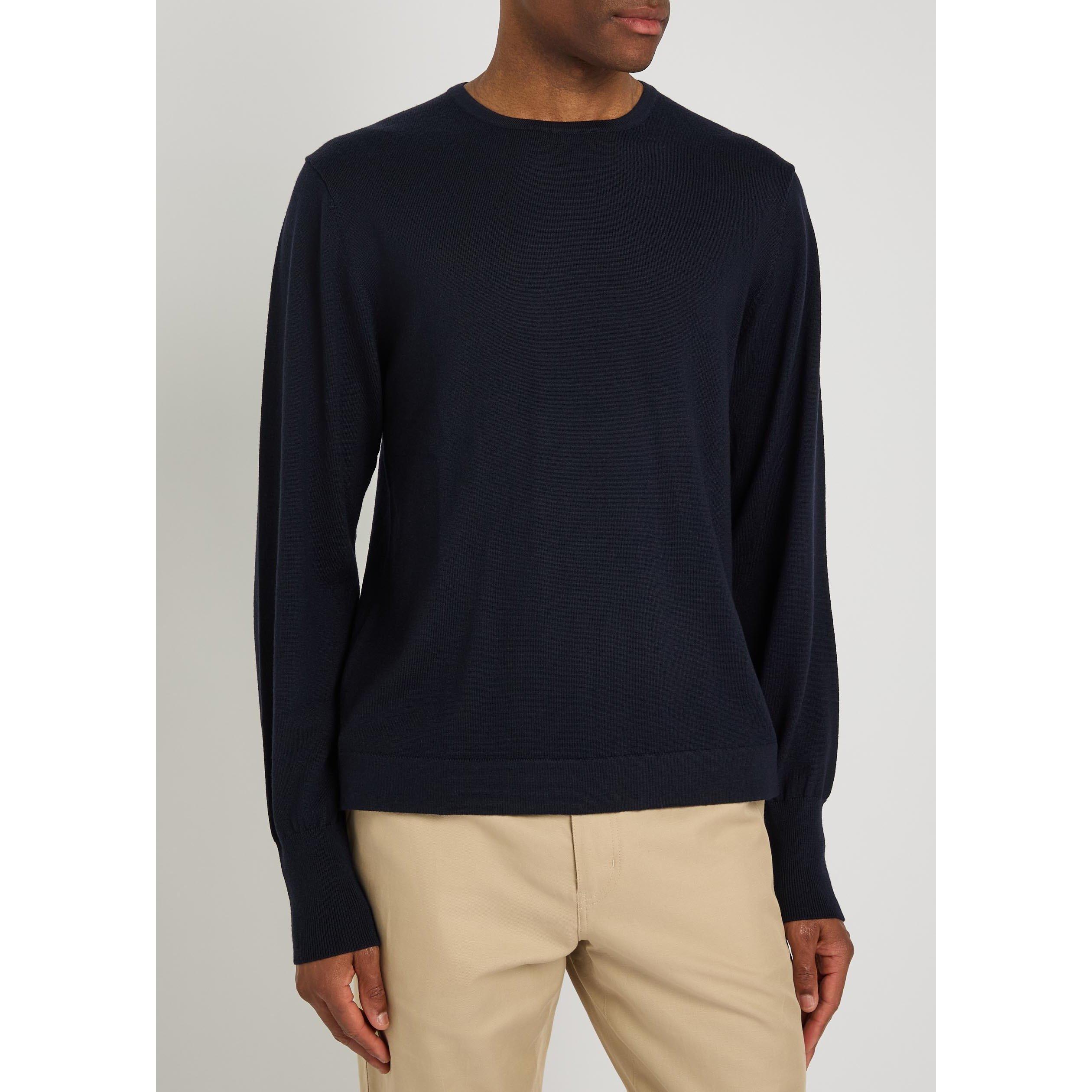 NAVY - Officine Generale - Men's Nina Merino Wool Crew-Neck Jumper - 2
