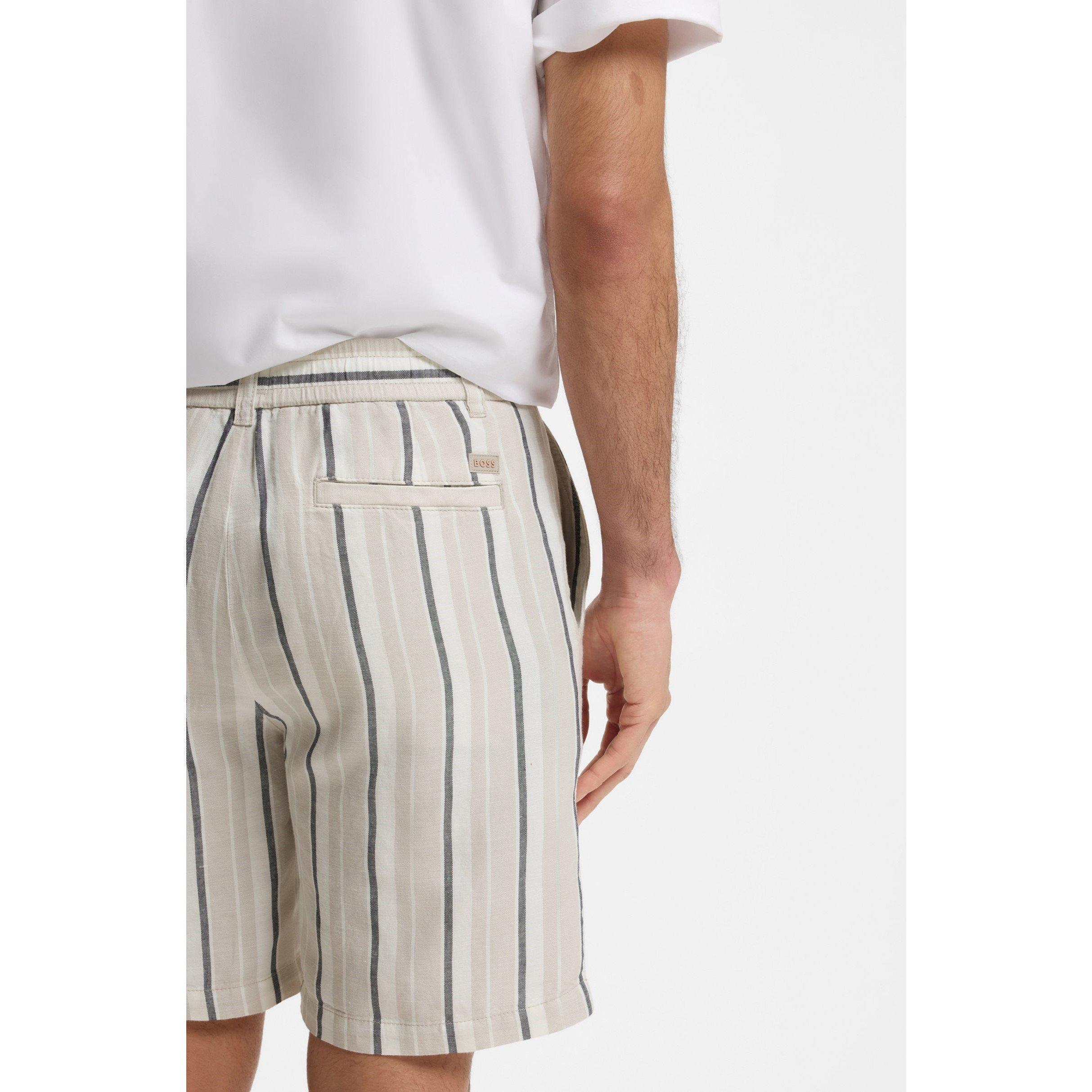 Light Grey 070 - Boss - BOSS ORANGE Striped Short in a linen-cotton blend (Ricoplus) - 3