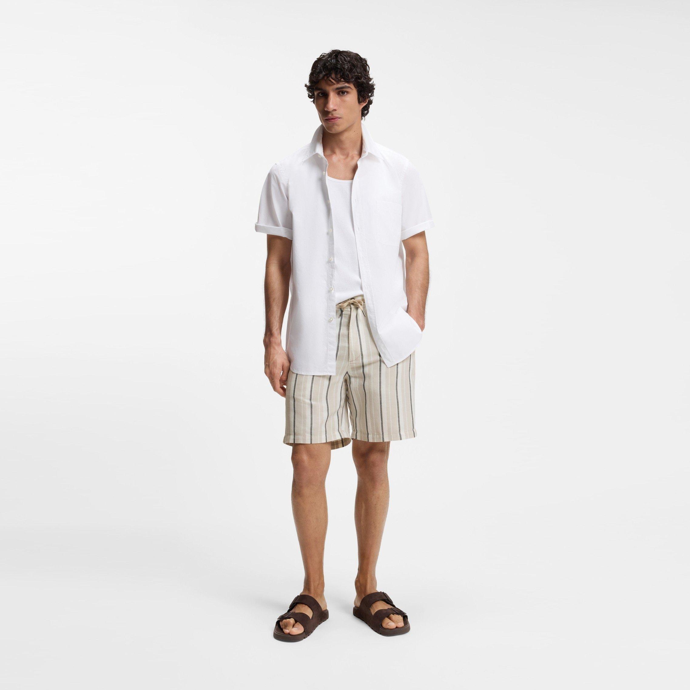 Light Grey 070 - Boss - BOSS ORANGE Striped Short in a linen-cotton blend (Ricoplus) - 6