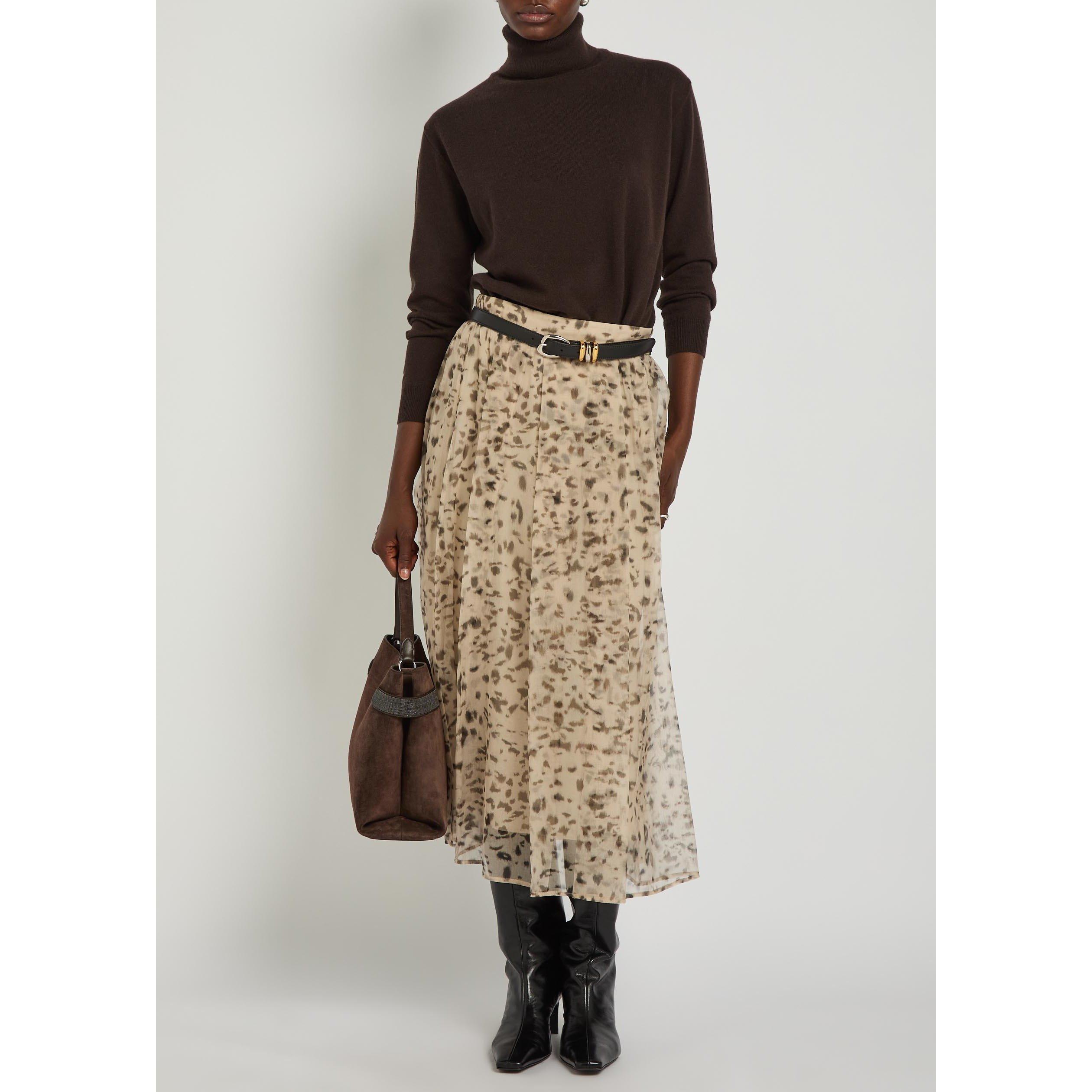 NO COLOUR - Brunello Cucinelli - Women's Silk Midi High-Waisted Pleated Skirt - 5