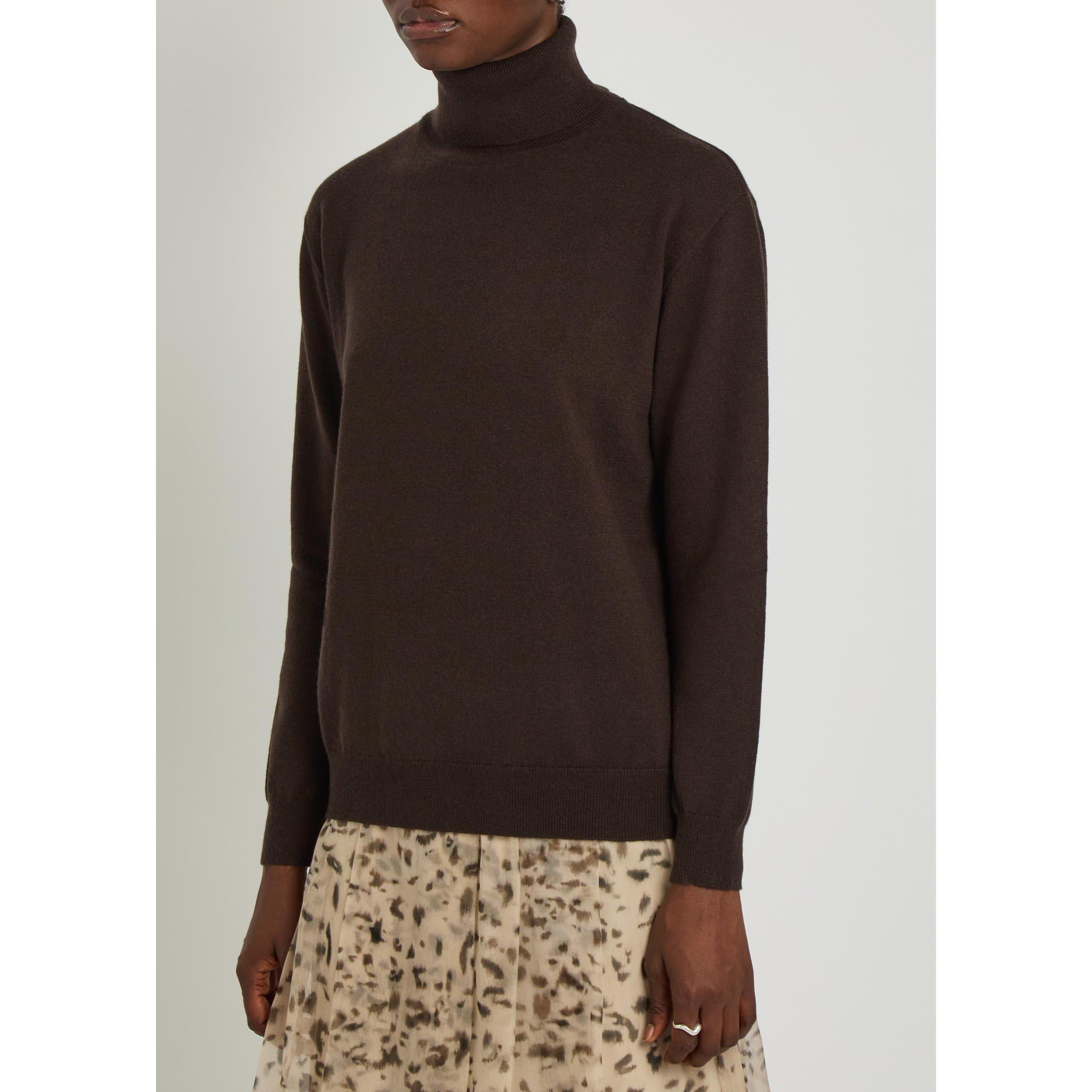 DARK BROWN - Brunello Cucinelli - Women's Embellished Cashmere Turtle-Neck Jumper - 2