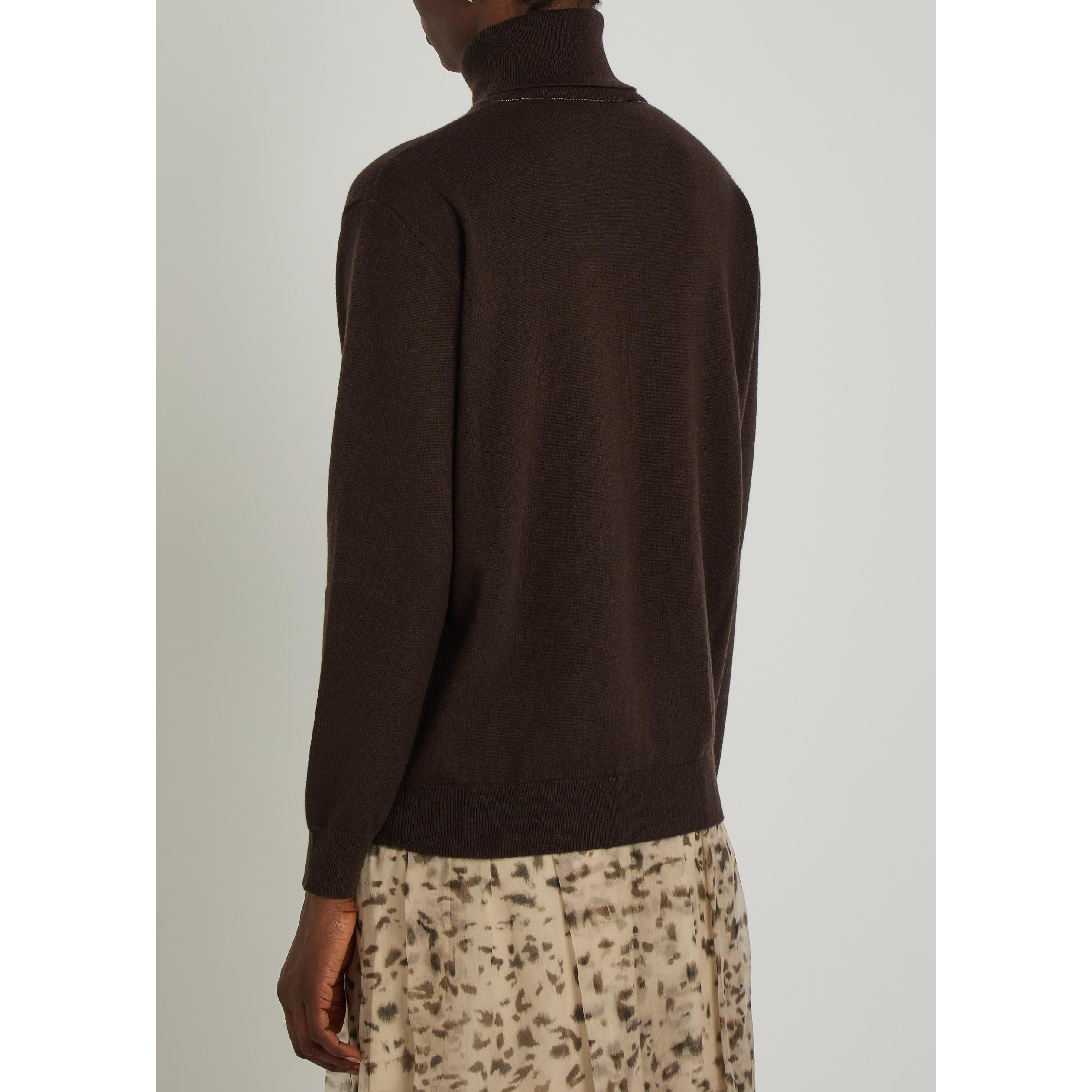 DARK BROWN - Brunello Cucinelli - Women's Embellished Cashmere Turtle-Neck Jumper - 3