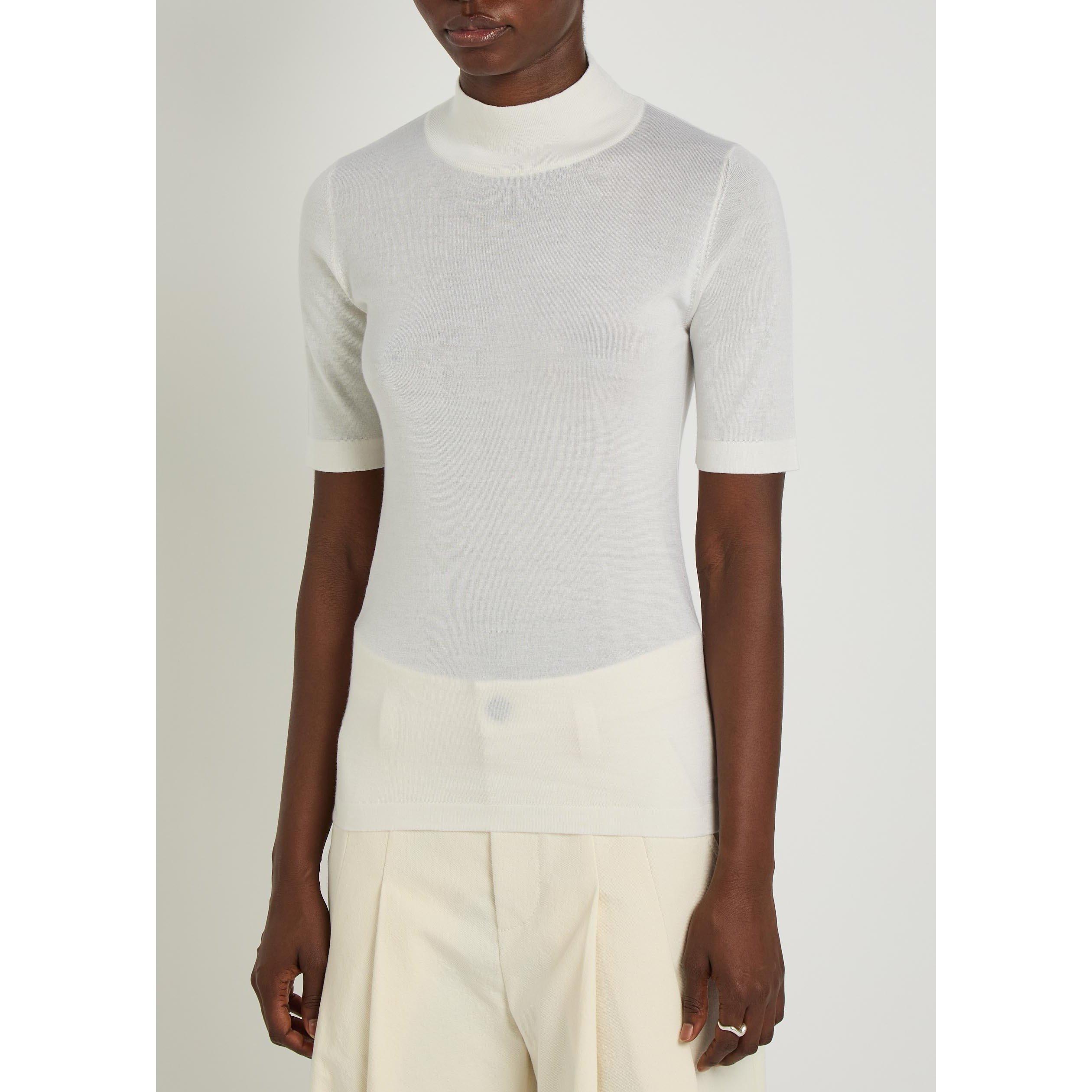 WHITE - Brunello Cucinelli - Women's Cashmere Silk Short-Sleeve Slim-Fit Turtle-Neck Jumper - 2