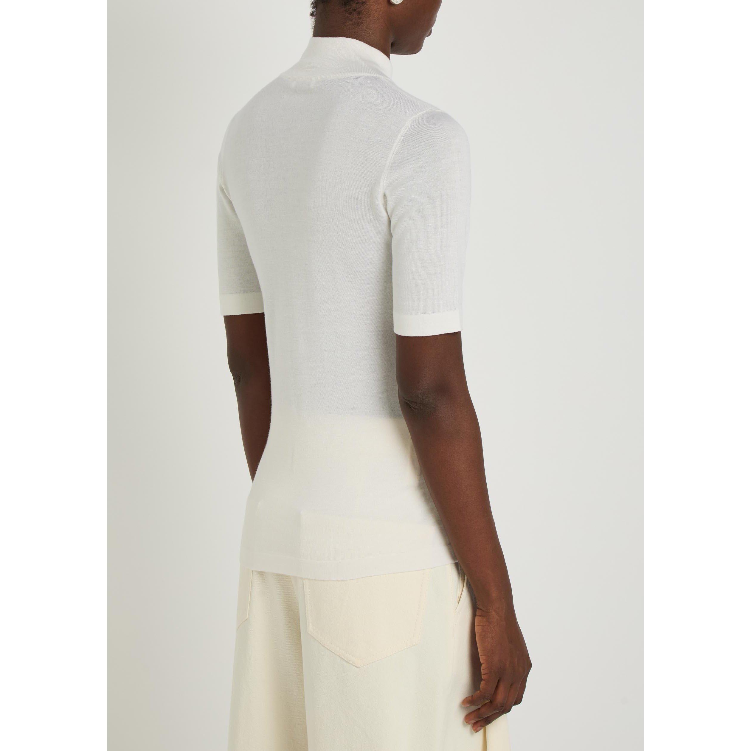 WHITE - Brunello Cucinelli - Women's Cashmere Silk Short-Sleeve Slim-Fit Turtle-Neck Jumper - 3