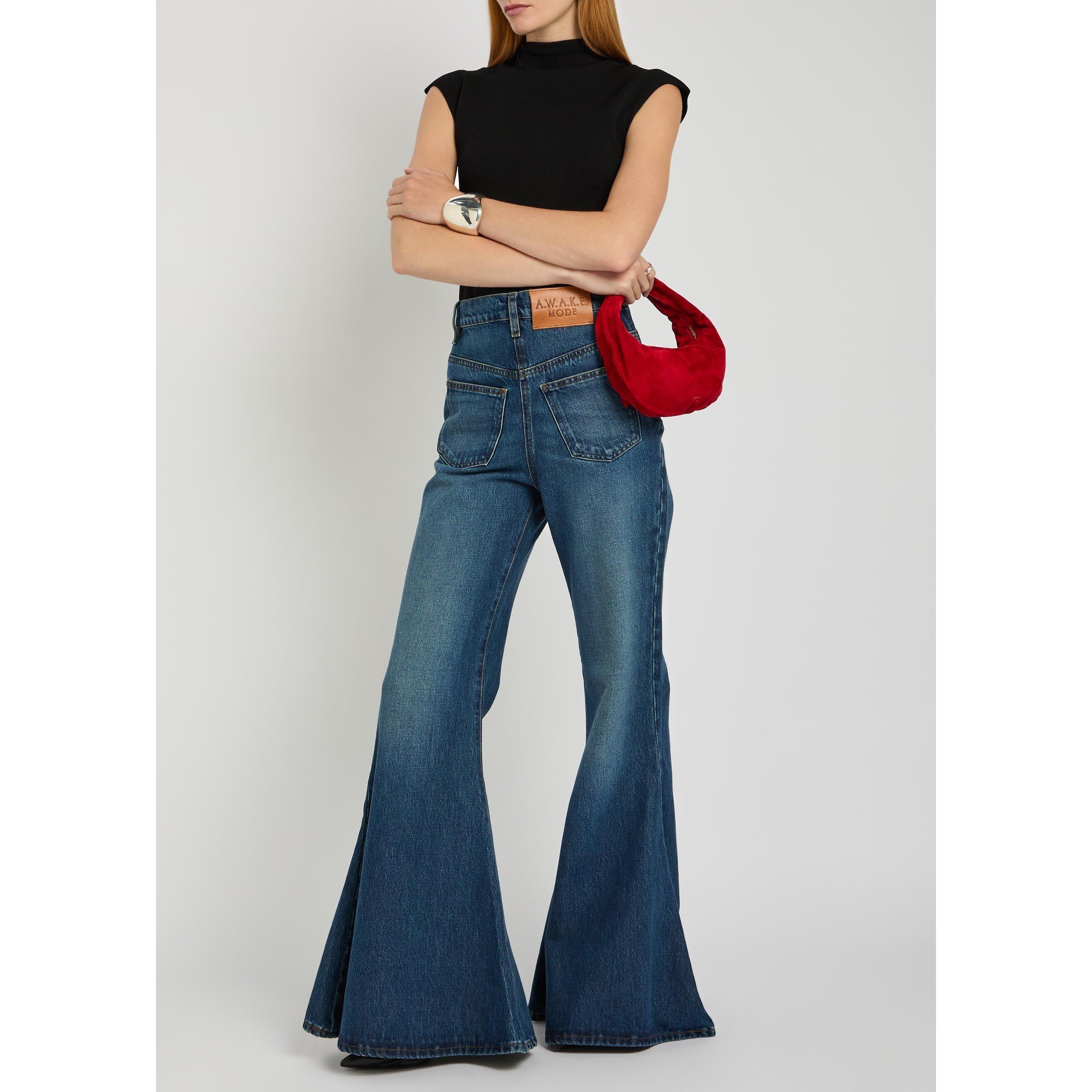 BLUE DENIM - Unknown - Women's Mirror Cotton High-Rise Flared Jeans - 5