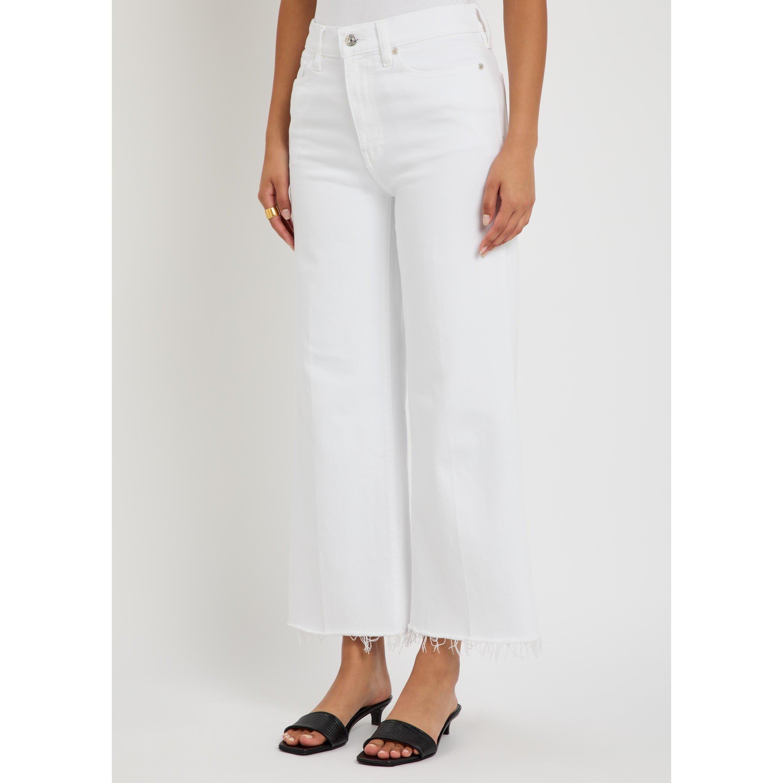 WHITE - Frame Denim - Women's Le Slim Palazzo Cropped Cotton High-Waisted Wide-Leg Jeans - 2