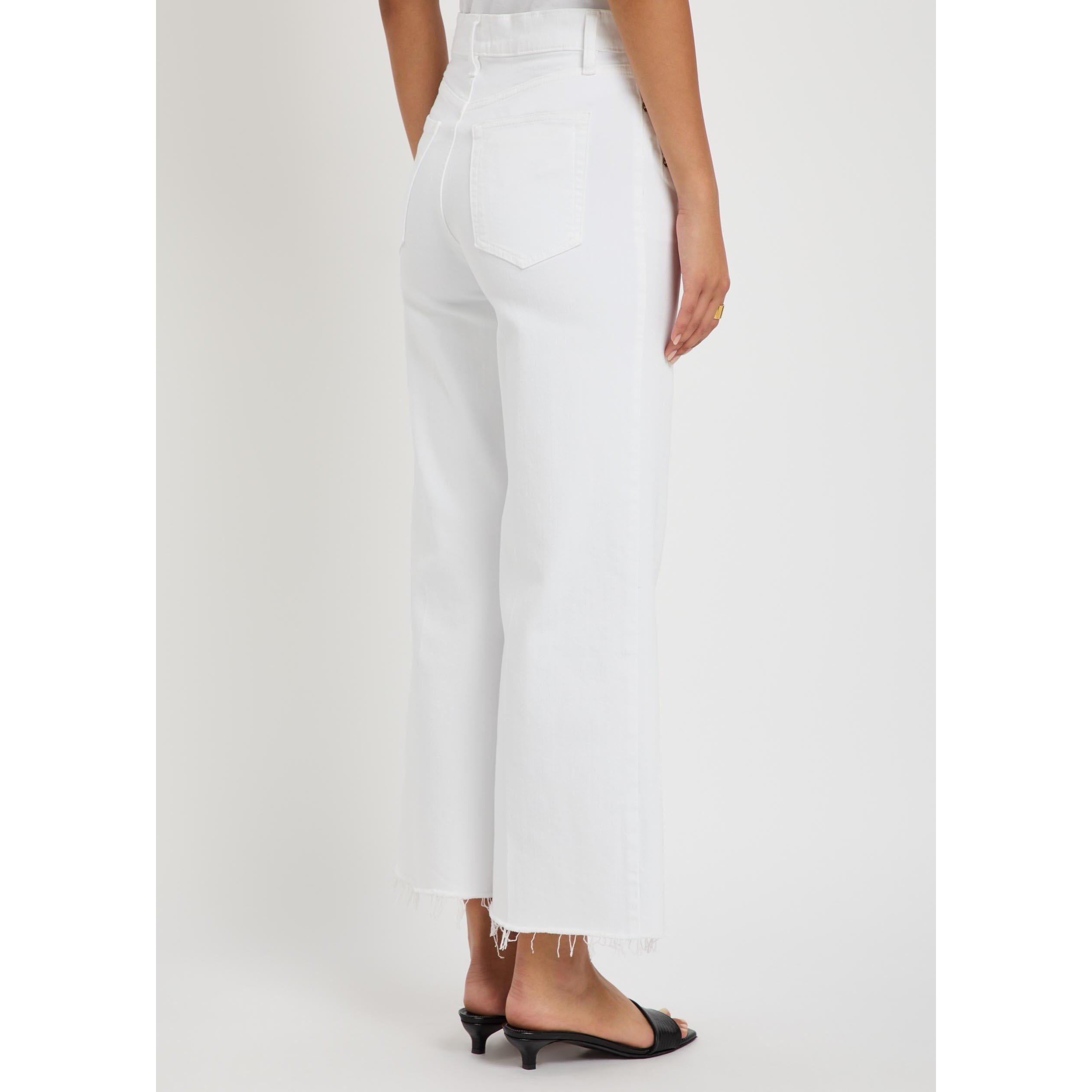 WHITE - Frame Denim - Women's Le Slim Palazzo Cropped Cotton High-Waisted Wide-Leg Jeans - 3