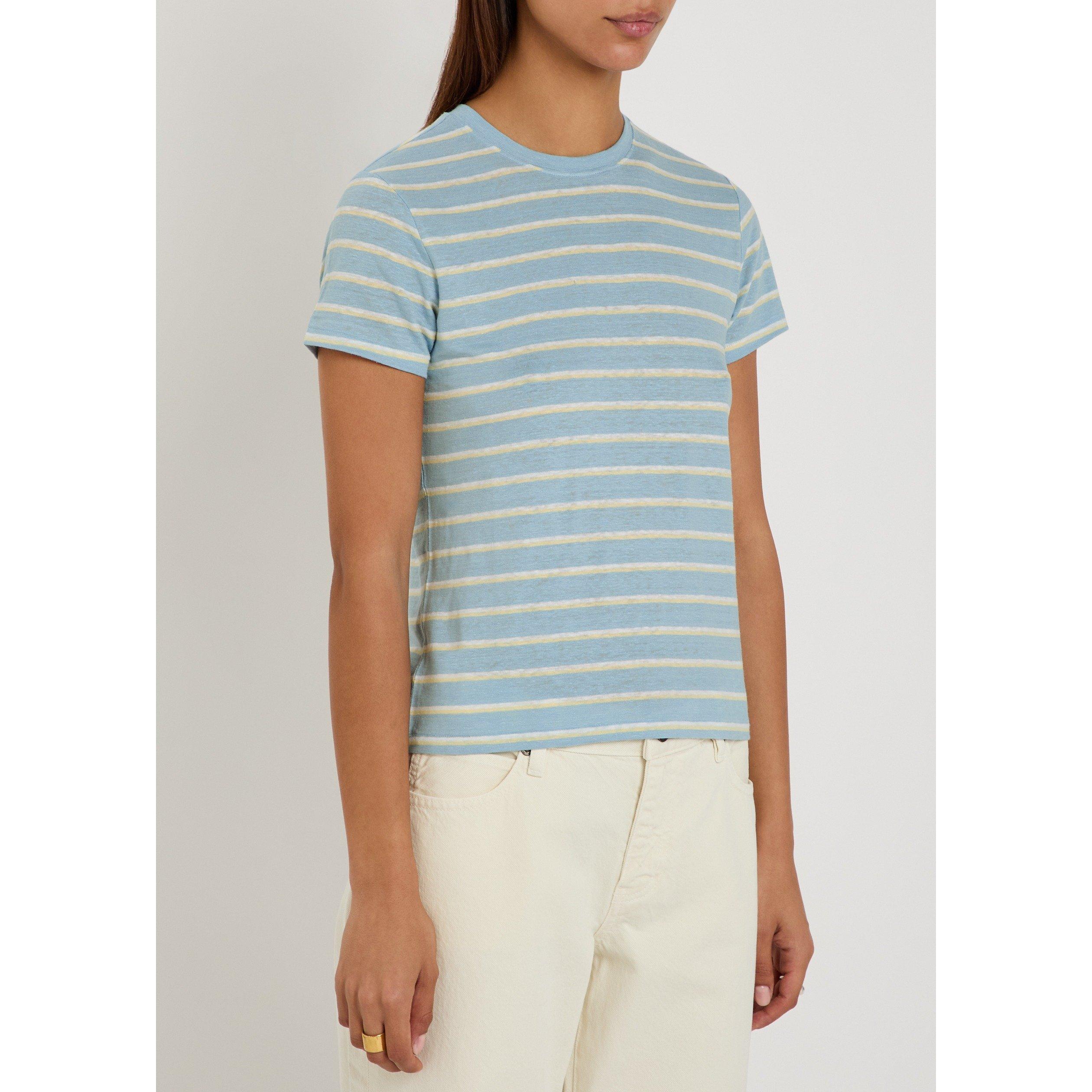 BLUE AND OTHER - Frame Denim - Women's Striped Linen Cropped Slim-Fit Baby T-Shirt - 2