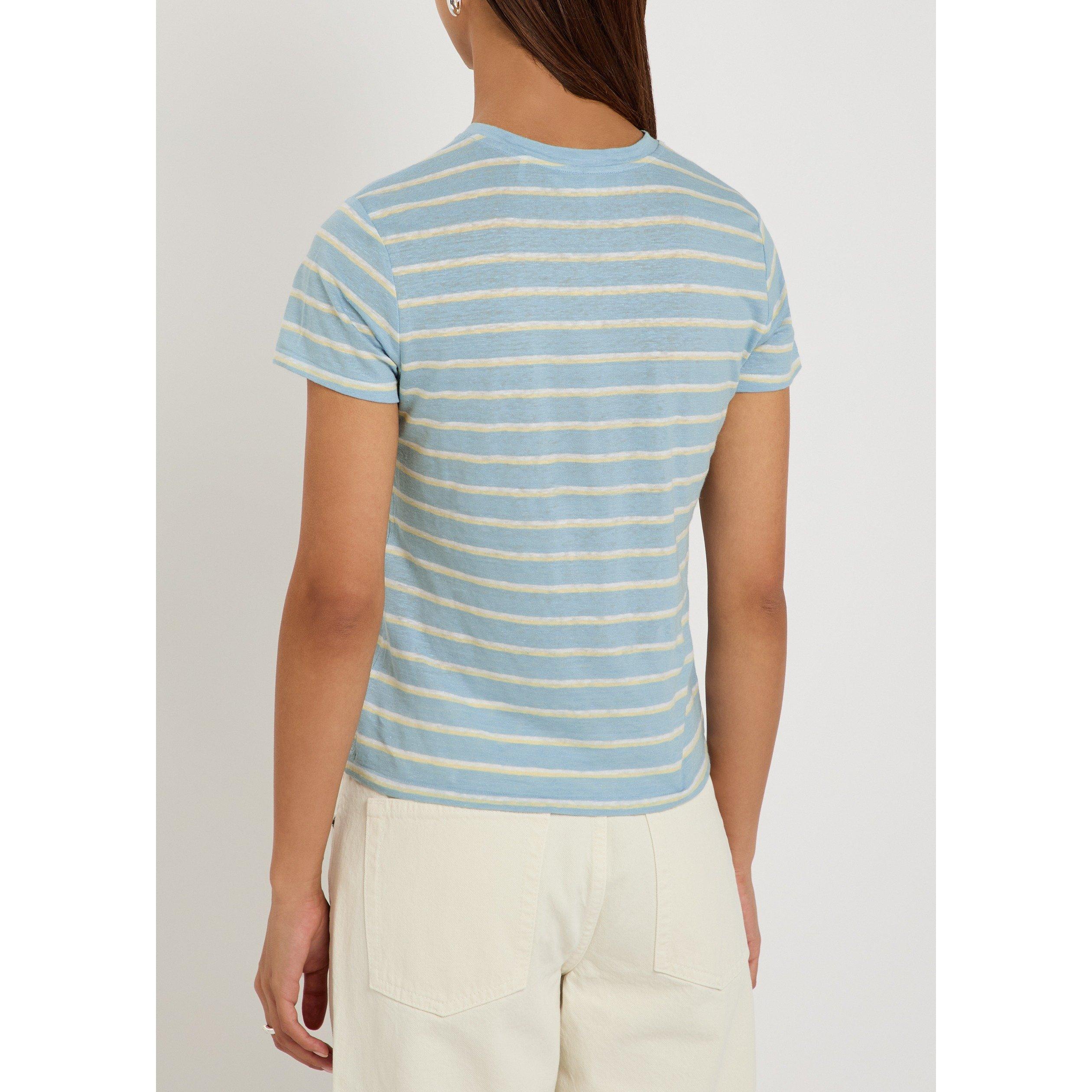 BLUE AND OTHER - Frame Denim - Women's Striped Linen Cropped Slim-Fit Baby T-Shirt - 3