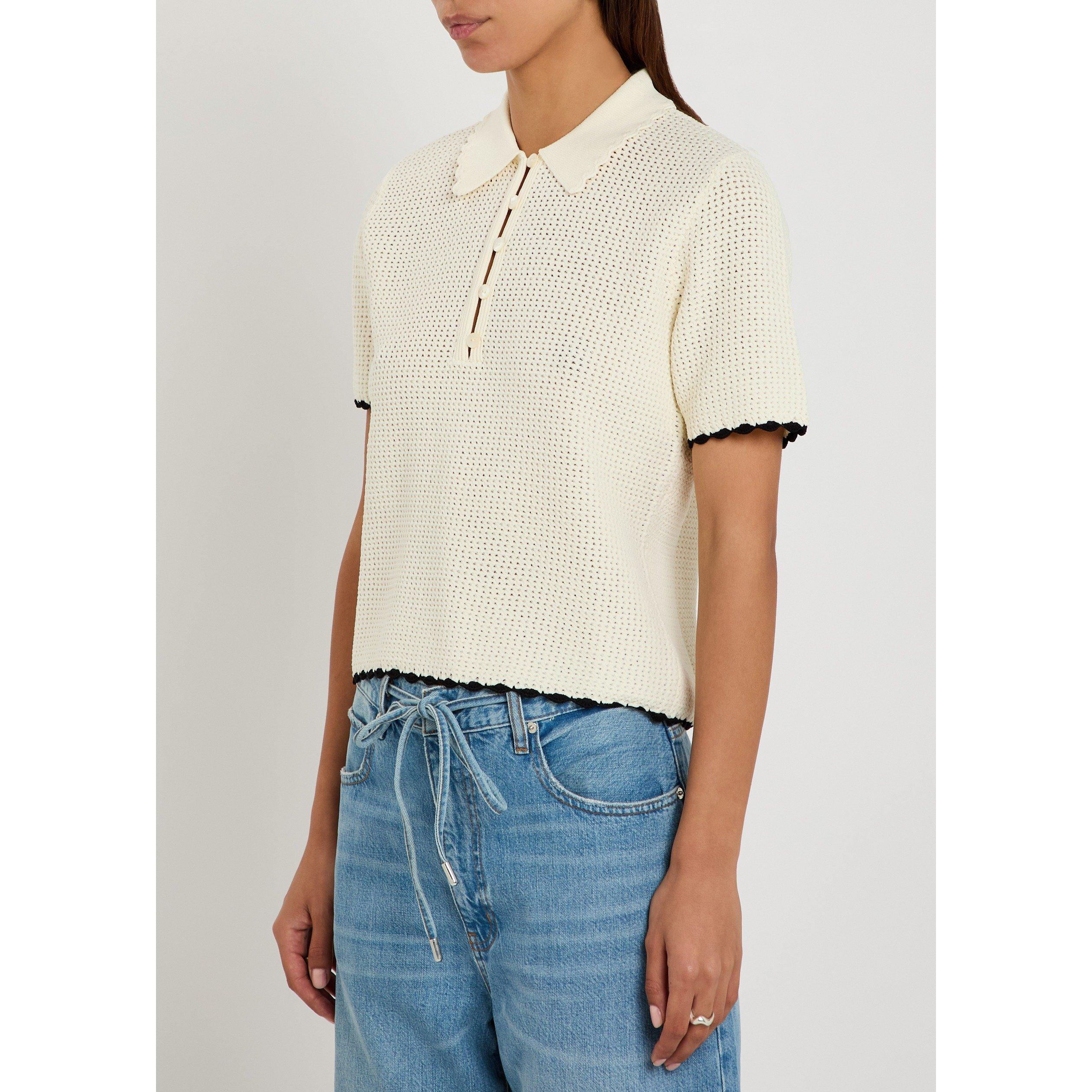 BEIGE - Frame Denim - Women's Daybreak Viscose Oversized-Fit Knitted Short-Sleeve Polo - 2