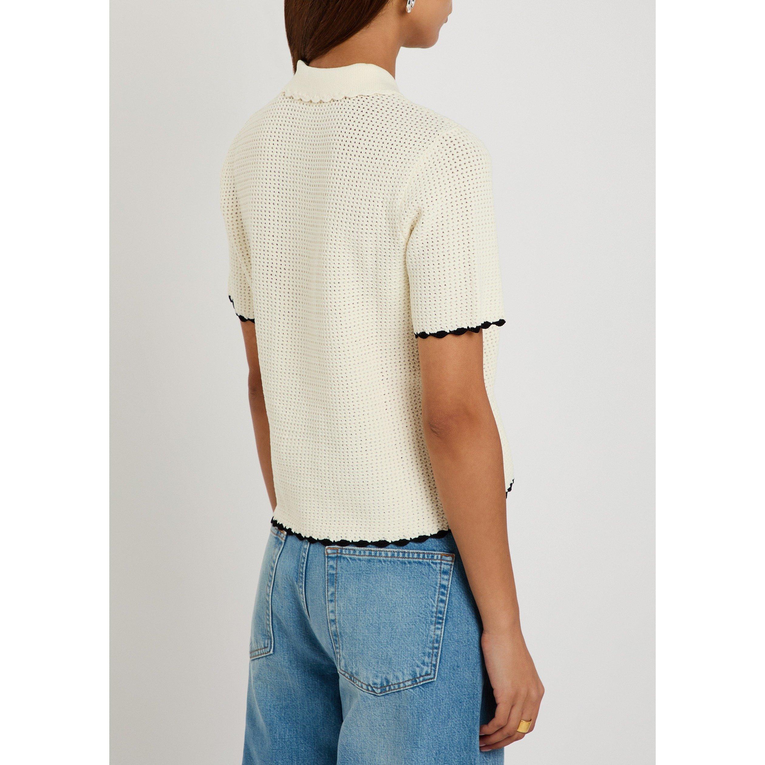 BEIGE - Frame Denim - Women's Daybreak Viscose Oversized-Fit Knitted Short-Sleeve Polo - 3