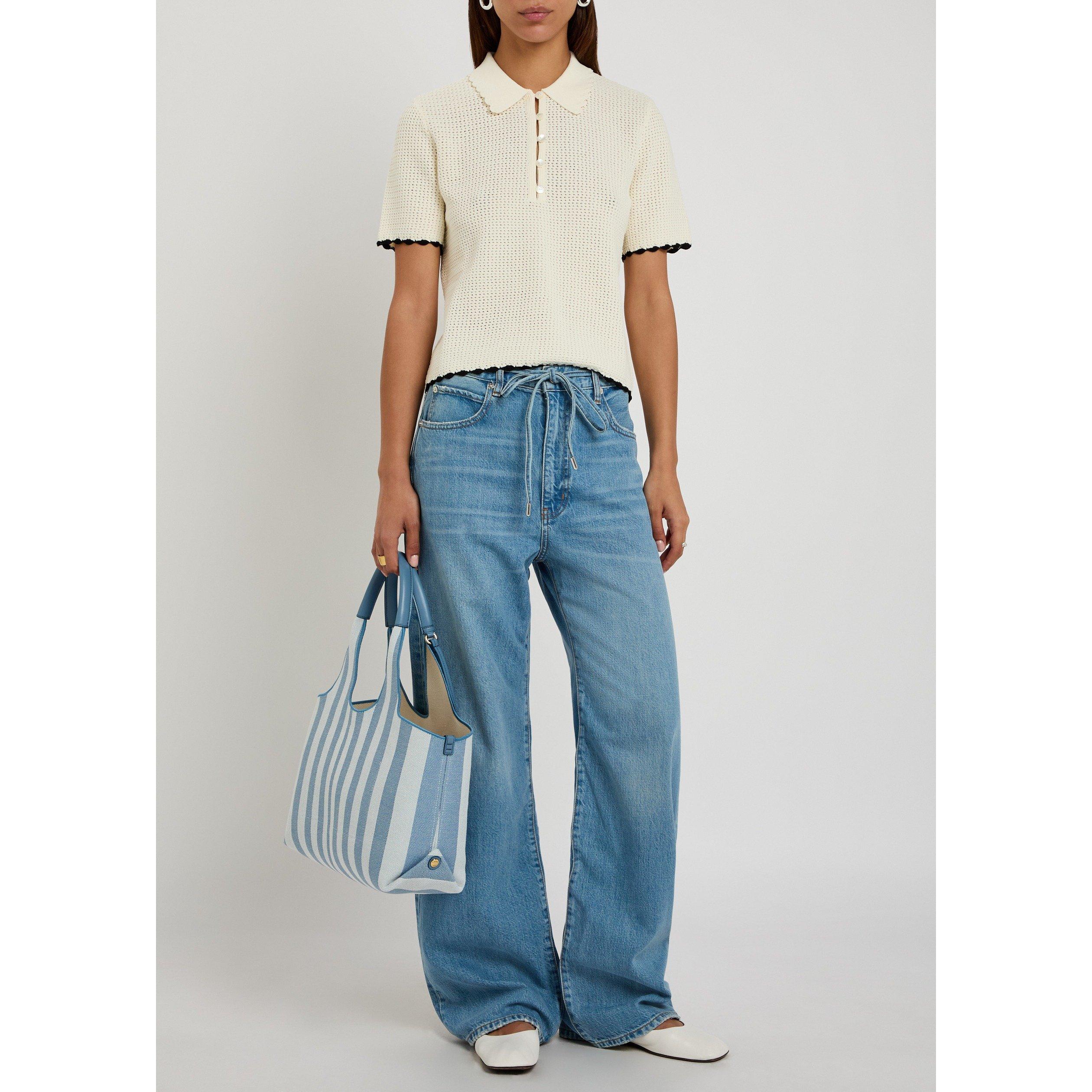 BEIGE - Frame Denim - Women's Daybreak Viscose Oversized-Fit Knitted Short-Sleeve Polo - 5