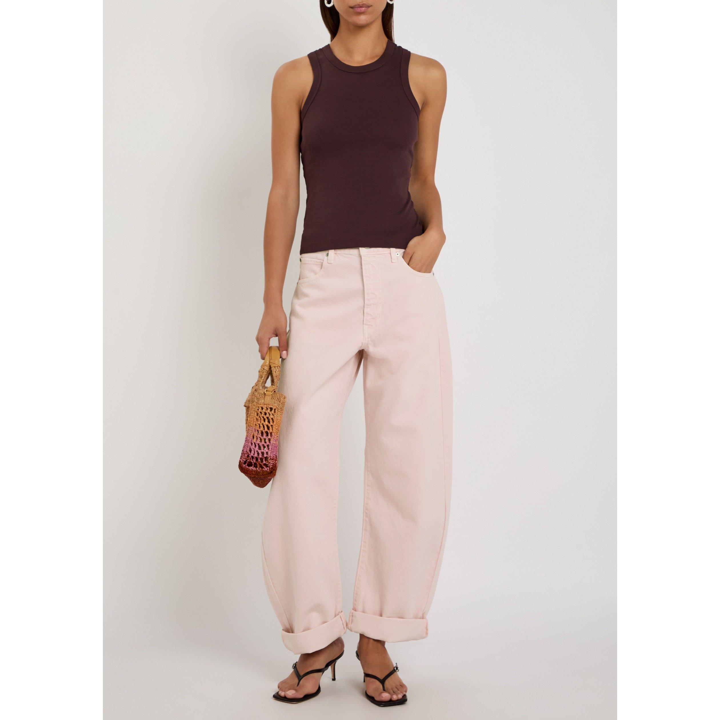 PINK - Frame Denim - Women's The Bubble Cotton Barrel Leg Cropped High-Rise Jeans - 5