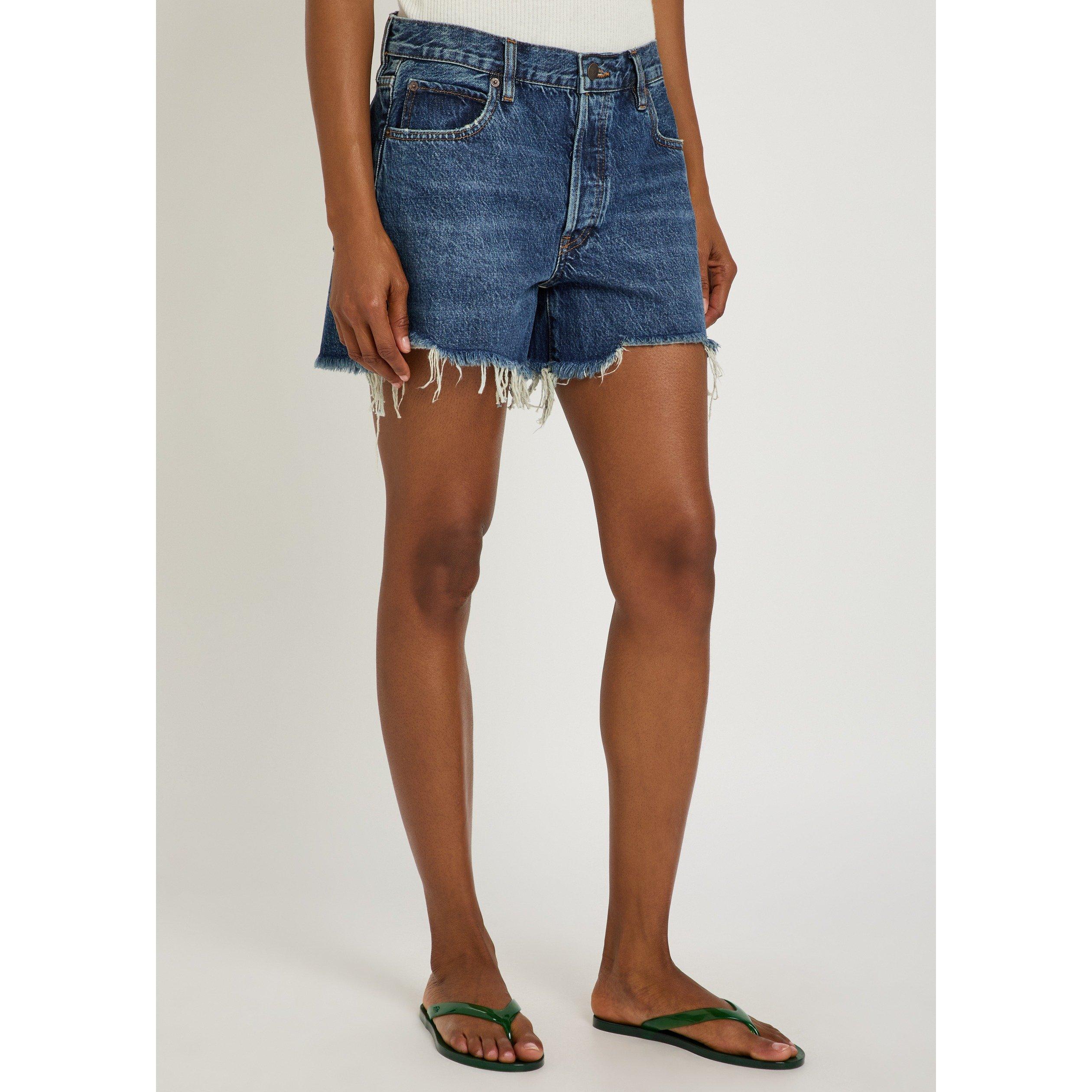 NAVY - Frame Denim - Women's the Long Hang Cotton Mid-Rise Denim Shorts - 2