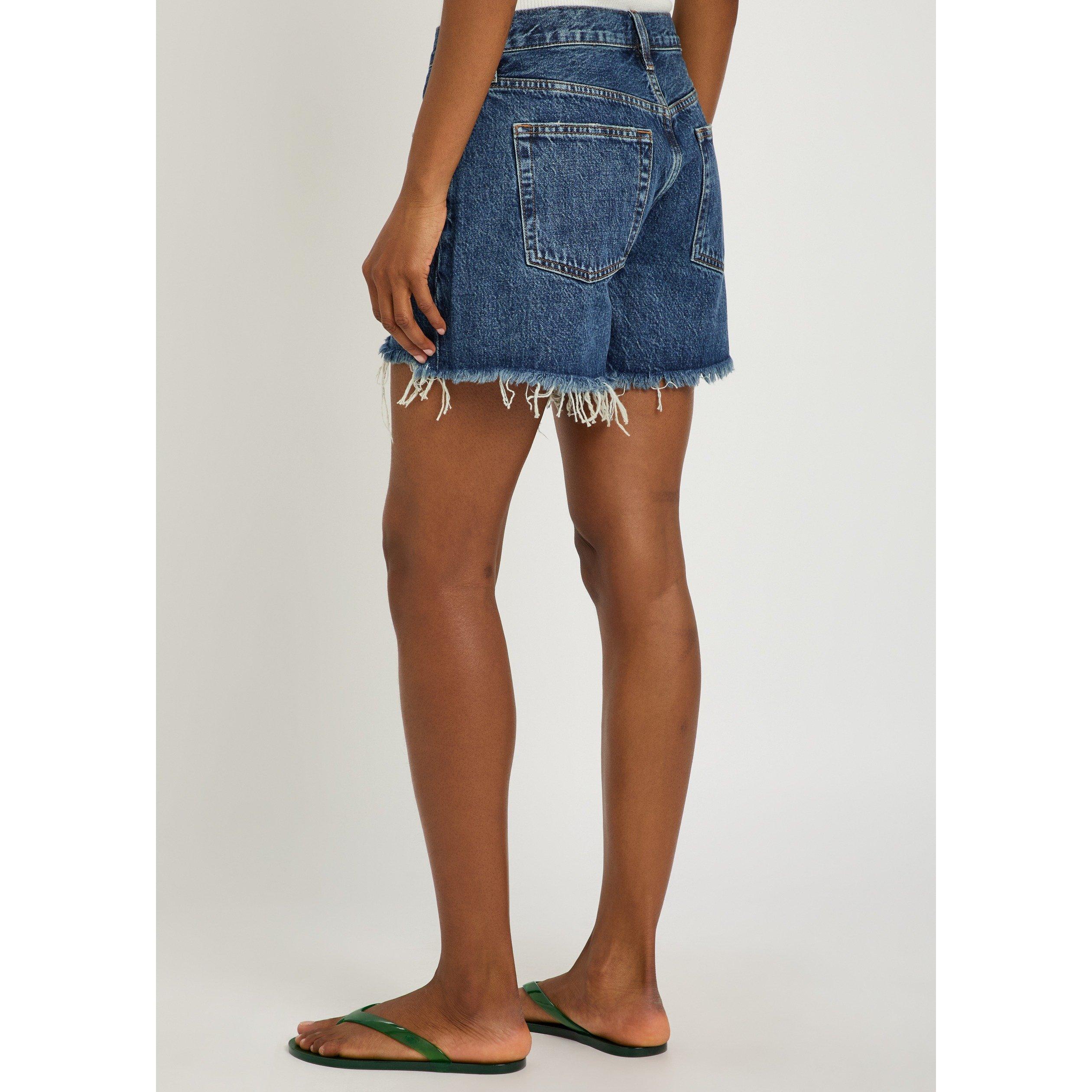 NAVY - Frame Denim - Women's the Long Hang Cotton Mid-Rise Denim Shorts - 3
