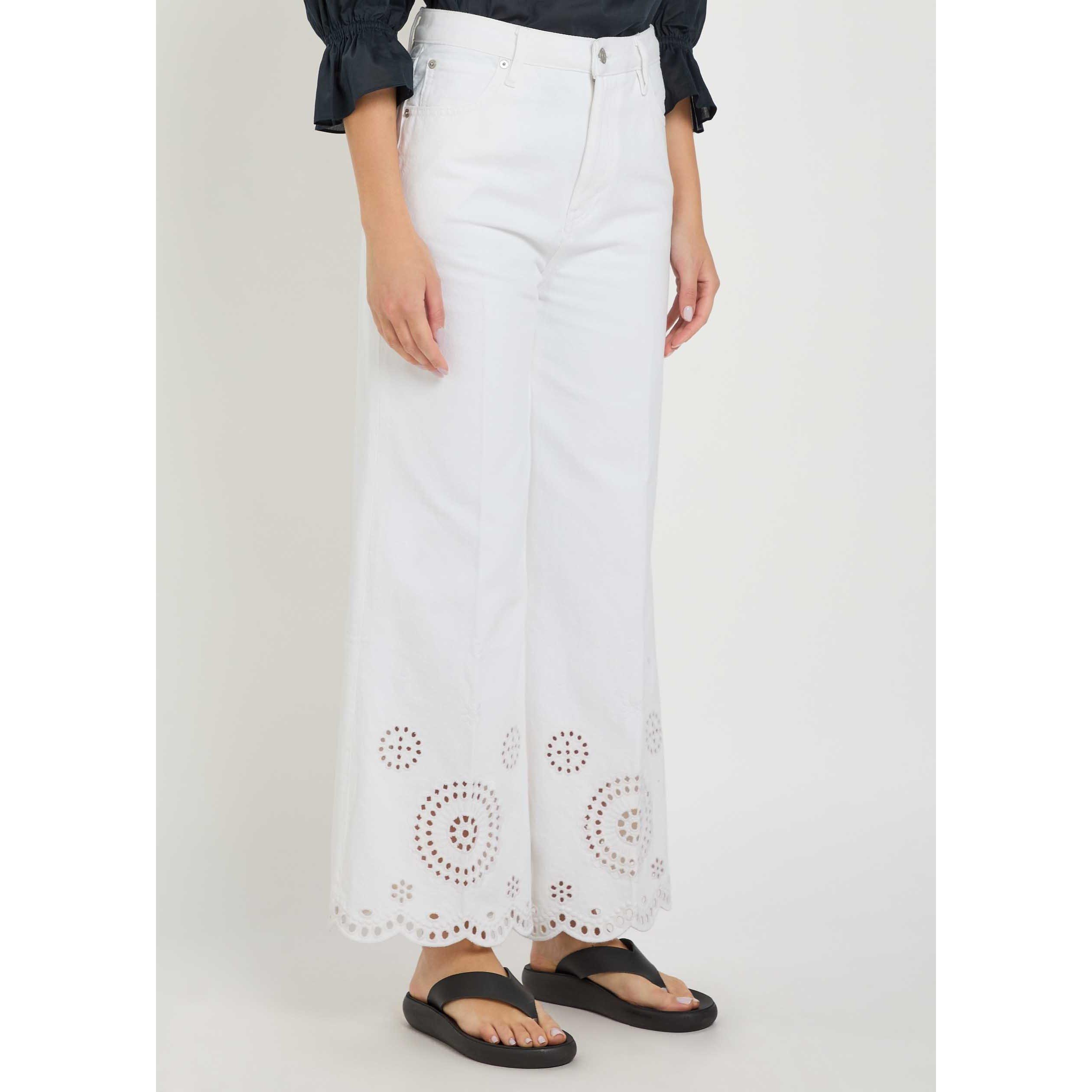 WHITE - Frame Denim - Women's Eyelet Cotton Wide-Leg Jeans - 2