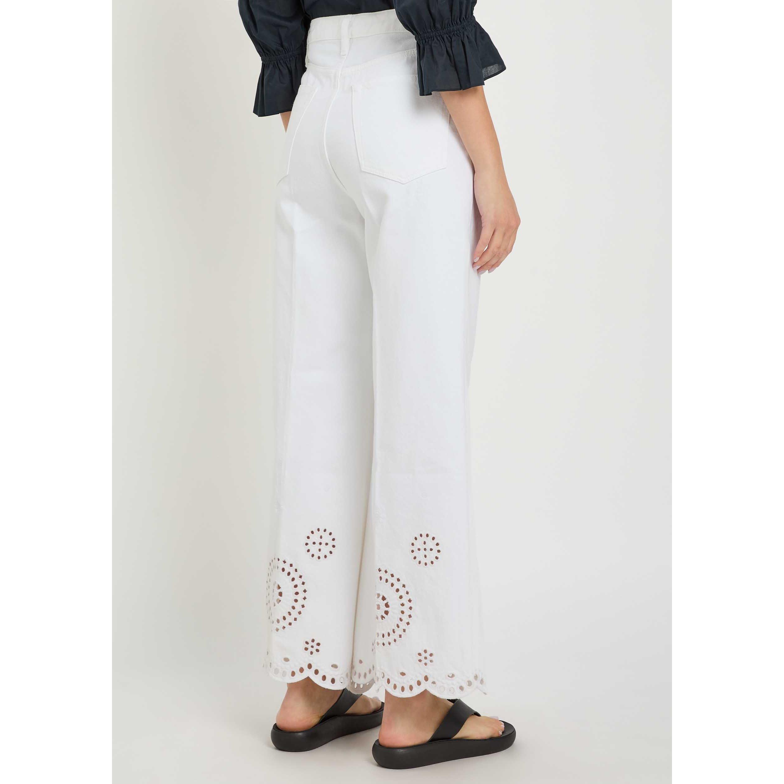 WHITE - Frame Denim - Women's Eyelet Cotton Wide-Leg Jeans - 3