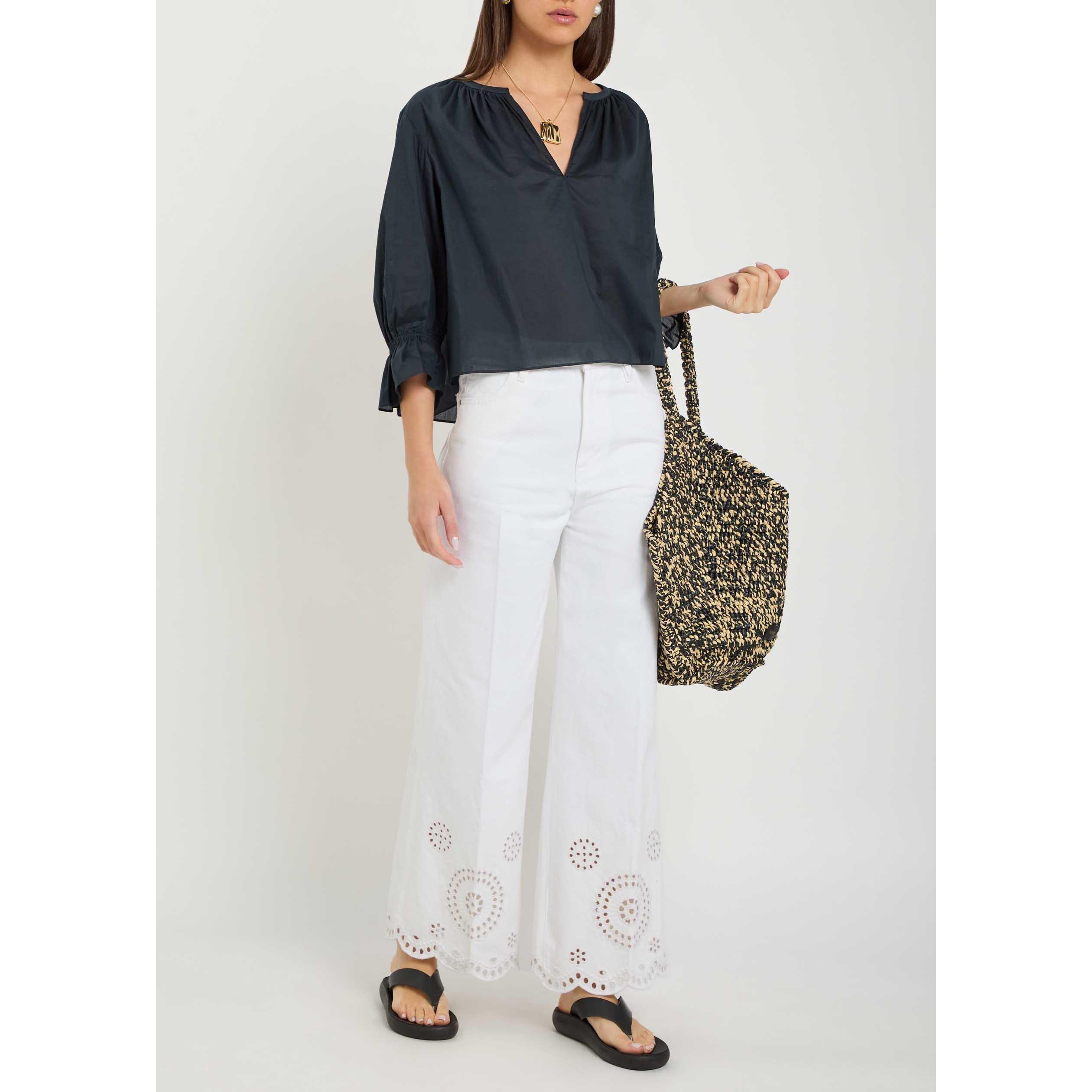 WHITE - Frame Denim - Women's Eyelet Cotton Wide-Leg Jeans - 5