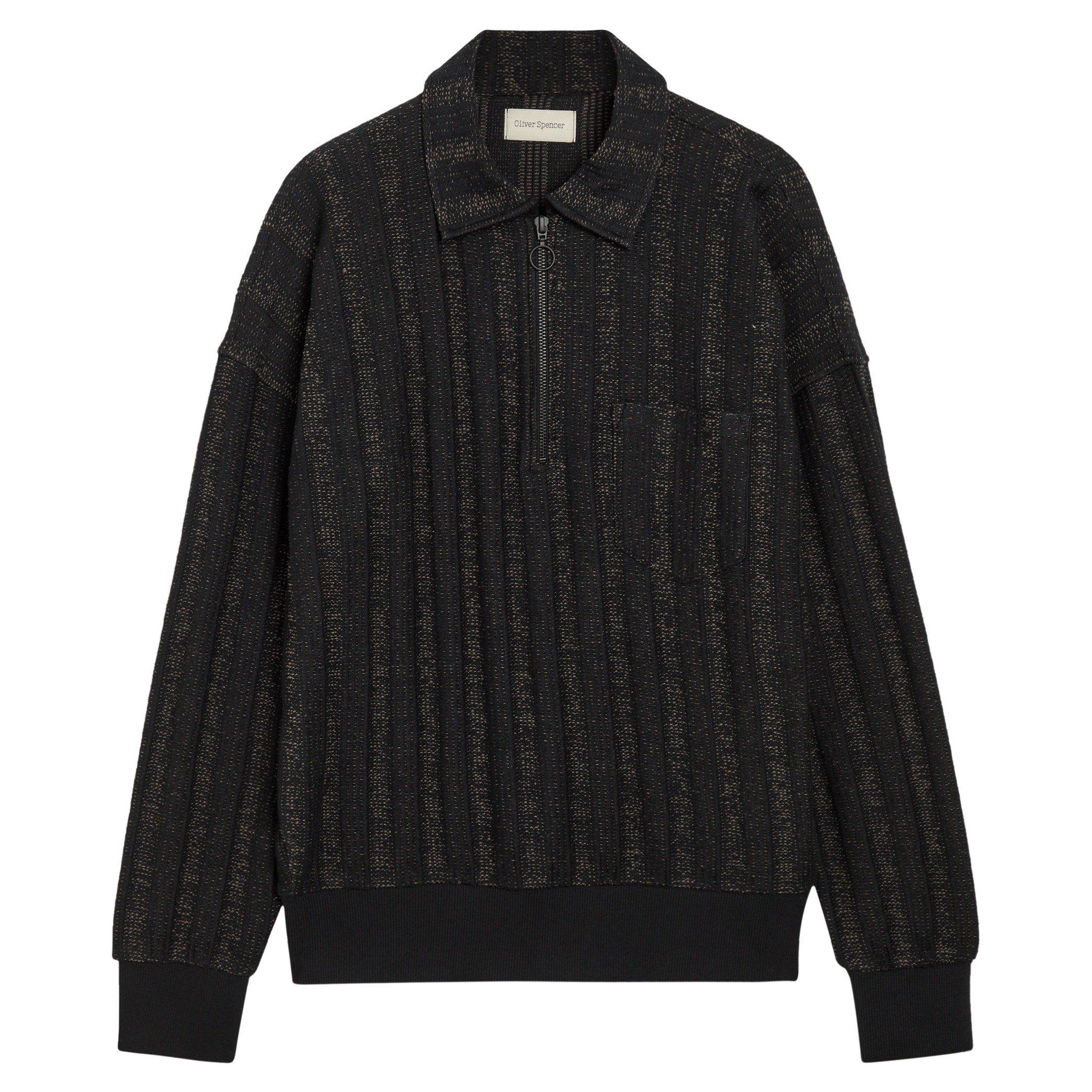 BLACK - Oliver Spencer - OS ZIP KNIT POLO BROWN BLK - 1