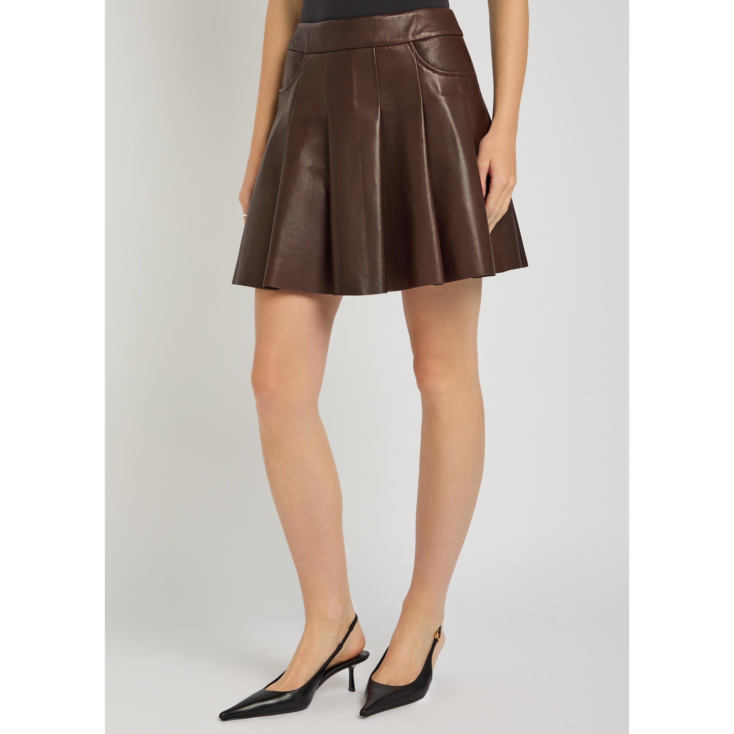 BROWN - Nour Hammour - Women's Pleat Leather Skirt - 2