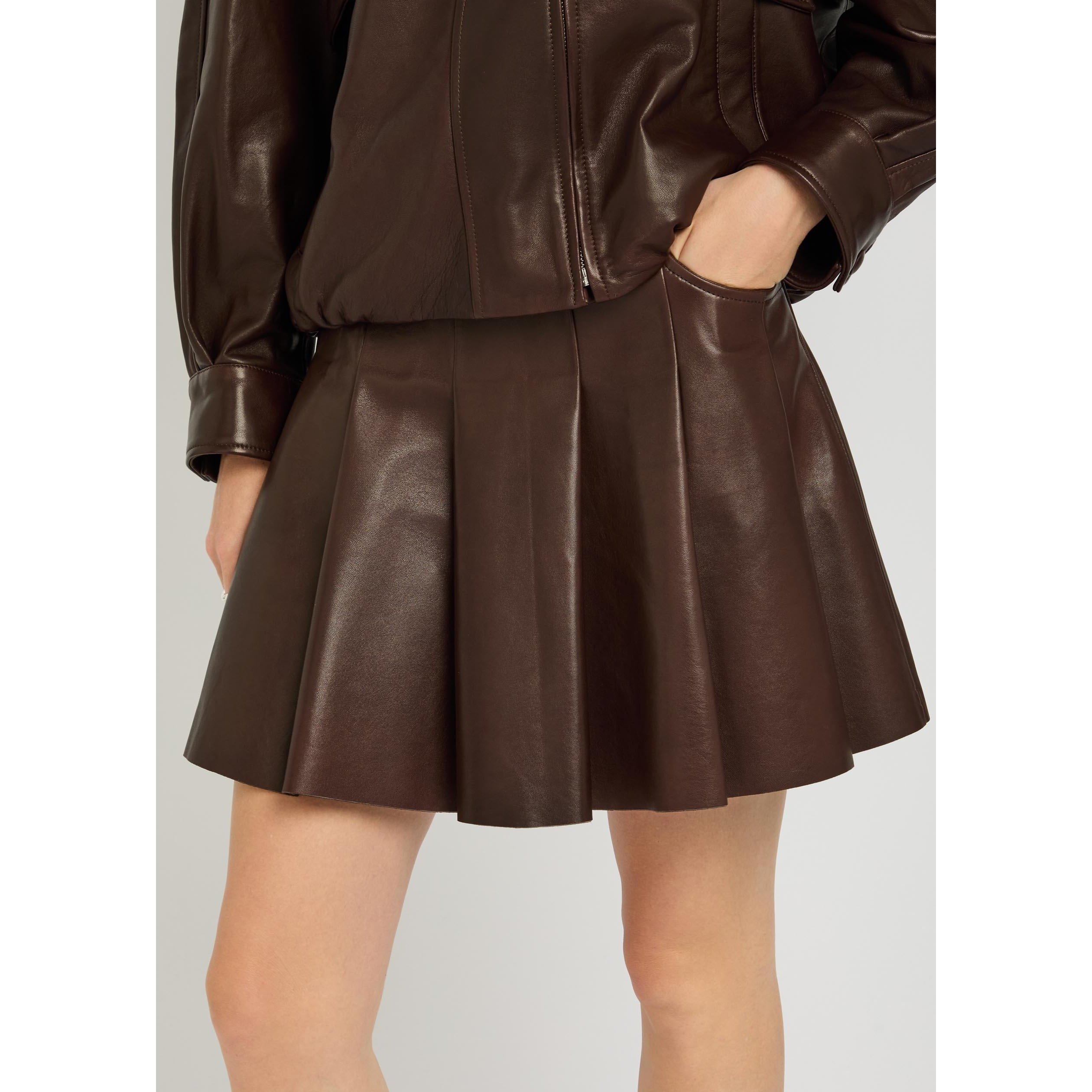 BROWN - Nour Hammour - Women's Pleat Leather Skirt - 4