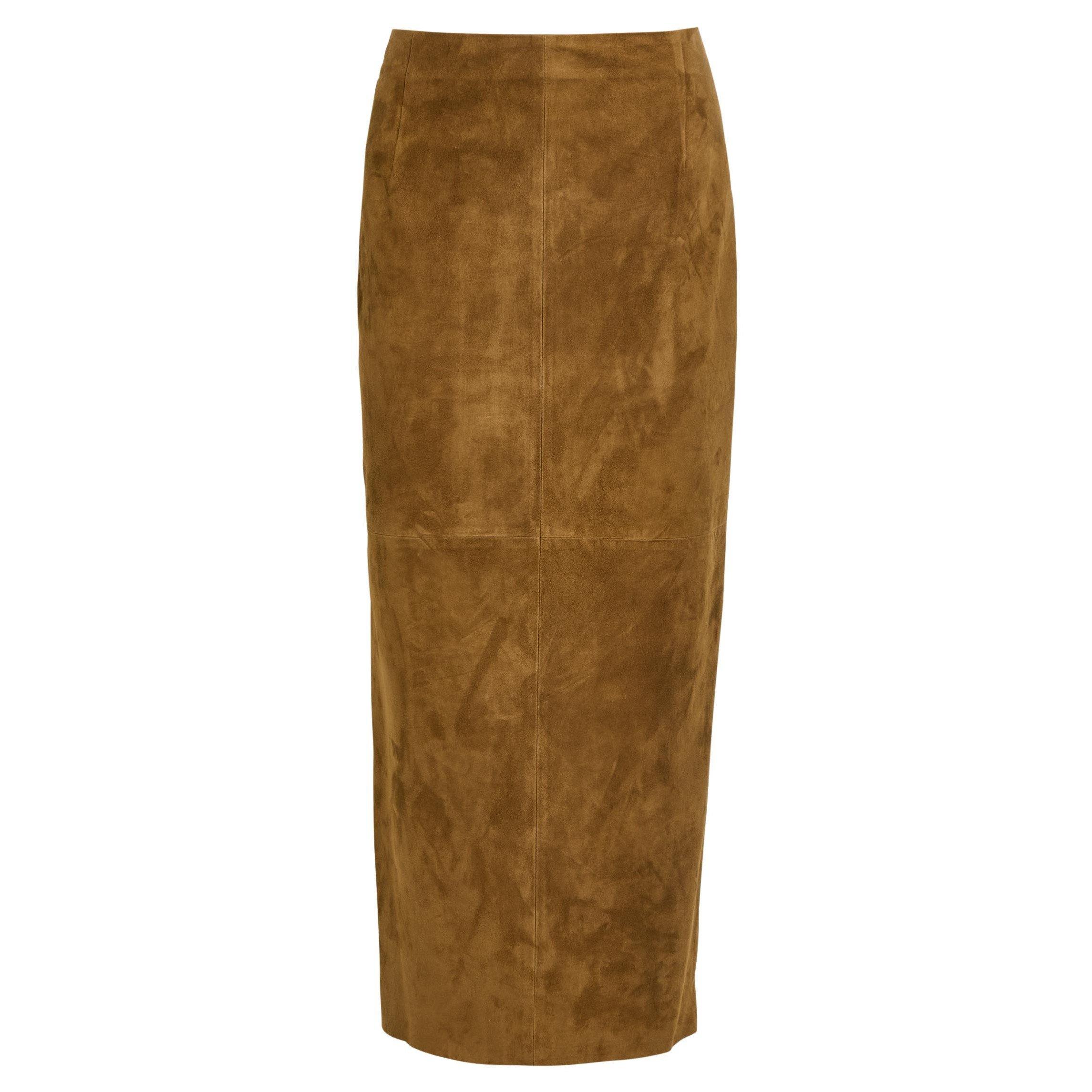 DARK BROWN - Nour Hammour - Women's Selly Suede Midi Skirt - 1