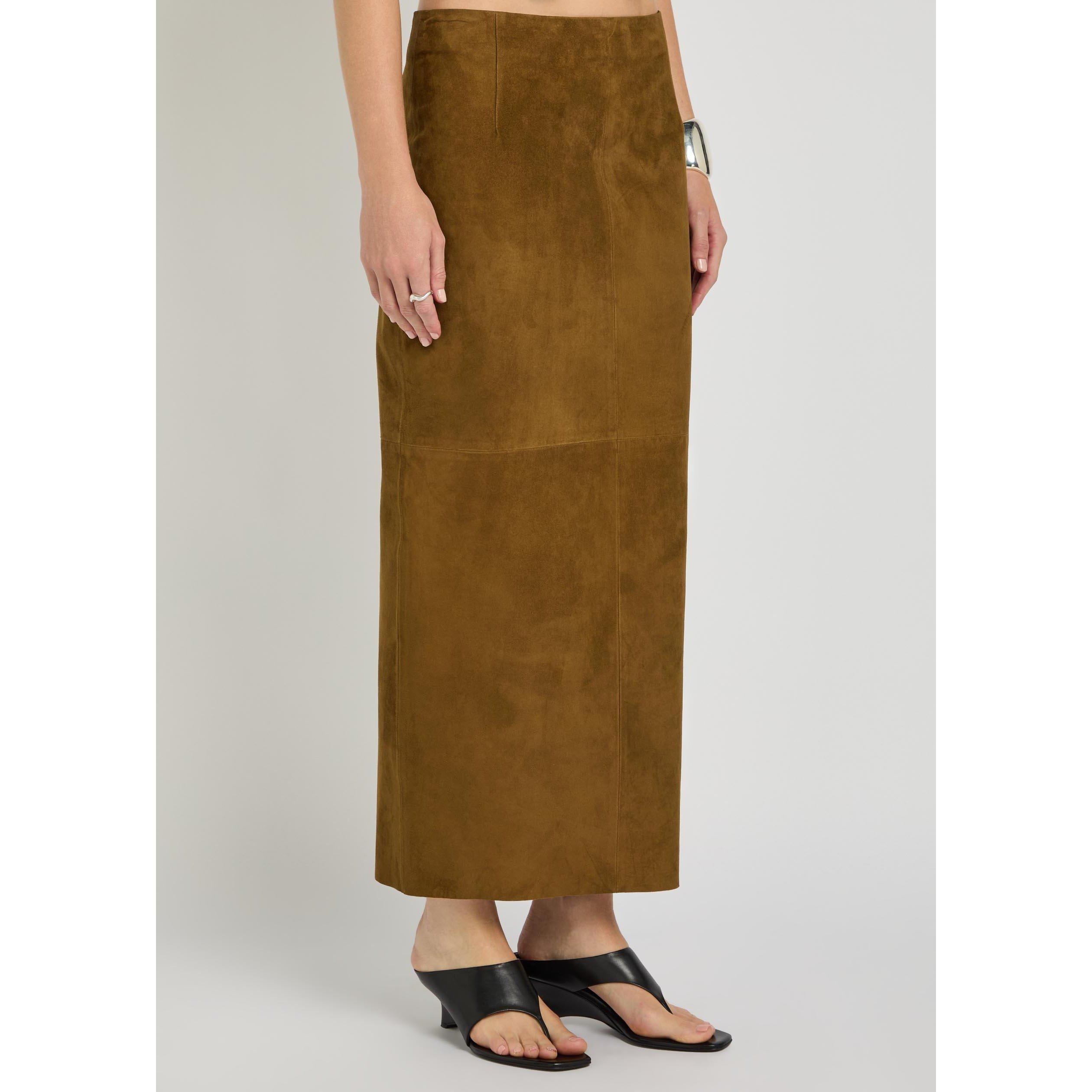 DARK BROWN - Nour Hammour - Women's Selly Suede Midi Skirt - 2
