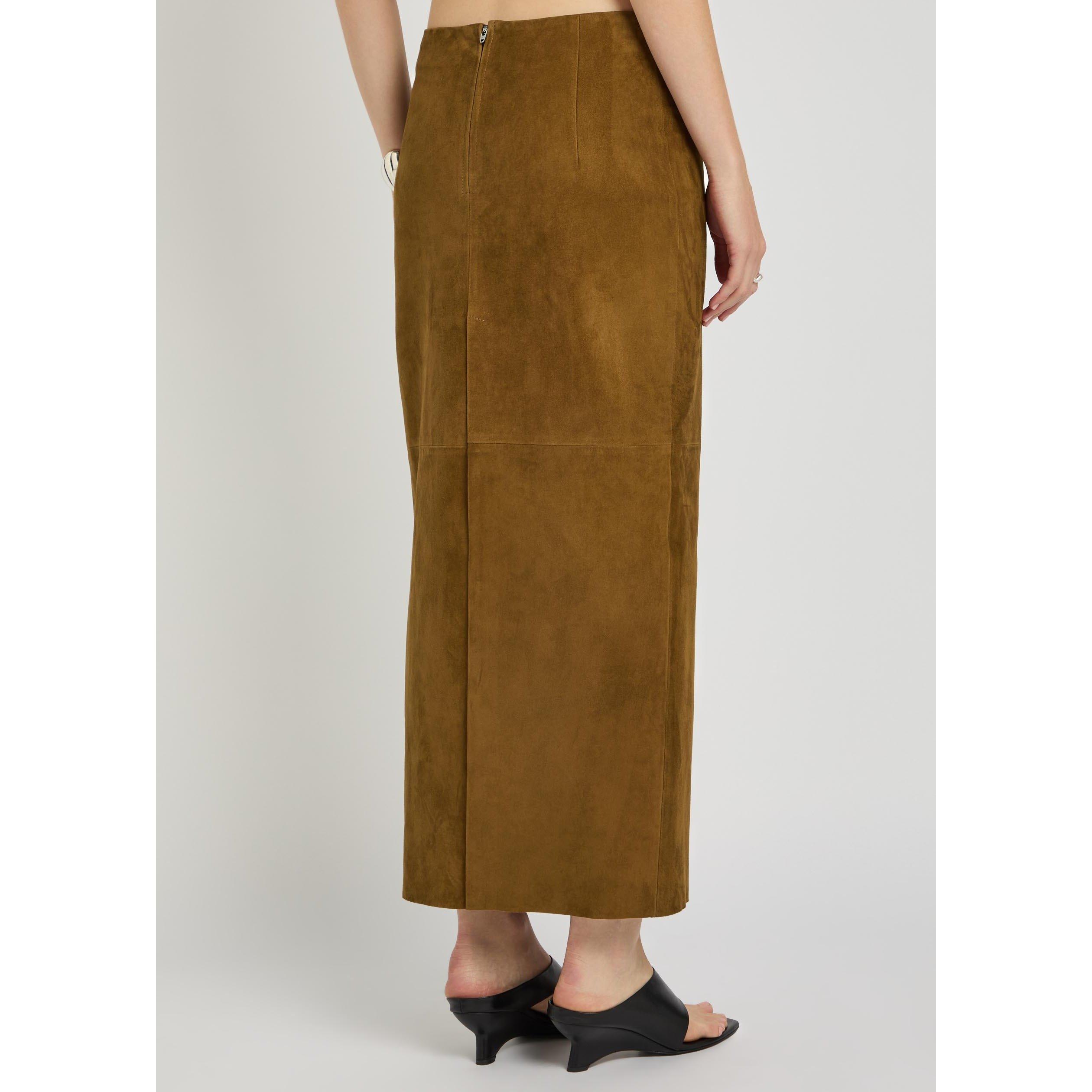 DARK BROWN - Nour Hammour - Women's Selly Suede Midi Skirt - 3