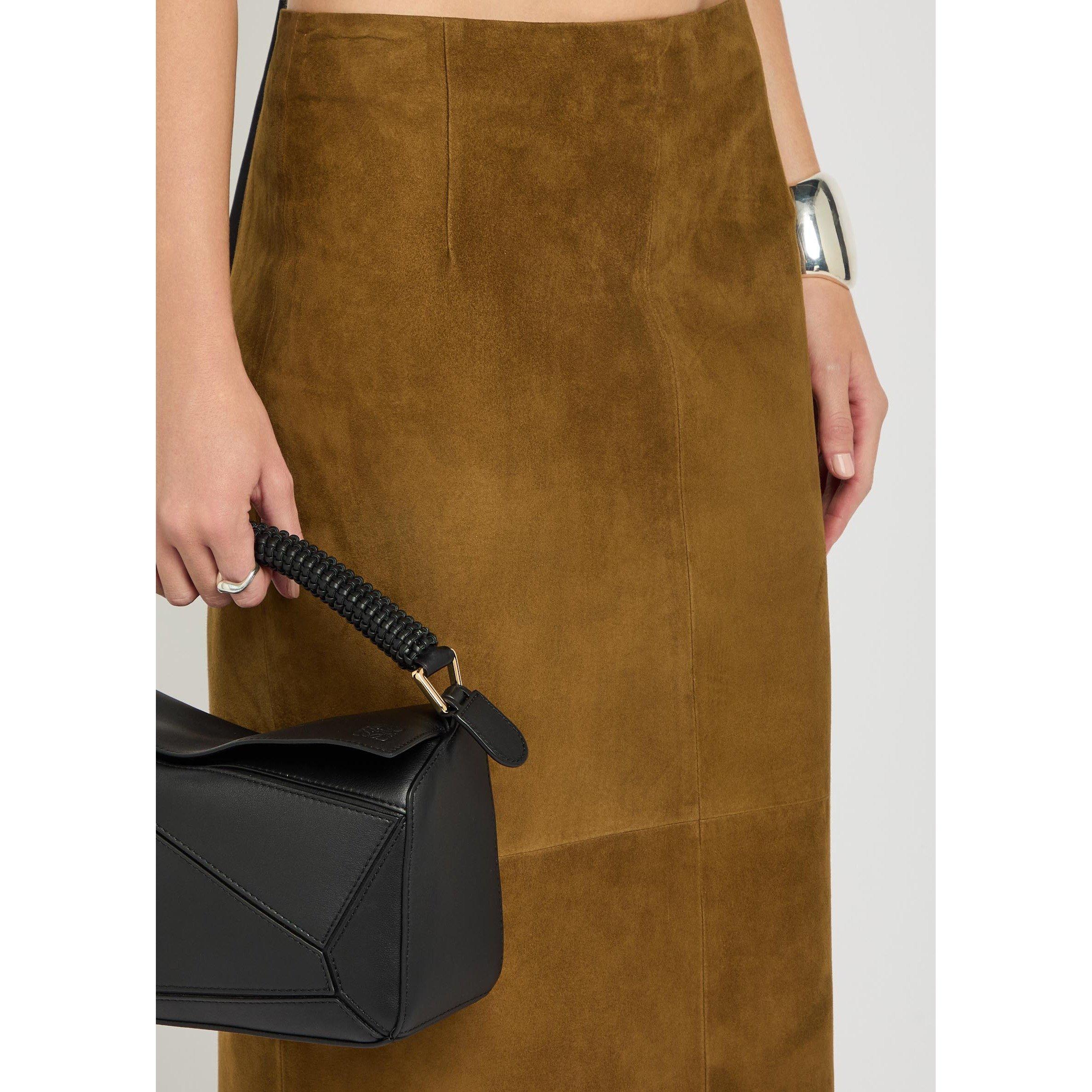 DARK BROWN - Nour Hammour - Women's Selly Suede Midi Skirt - 4