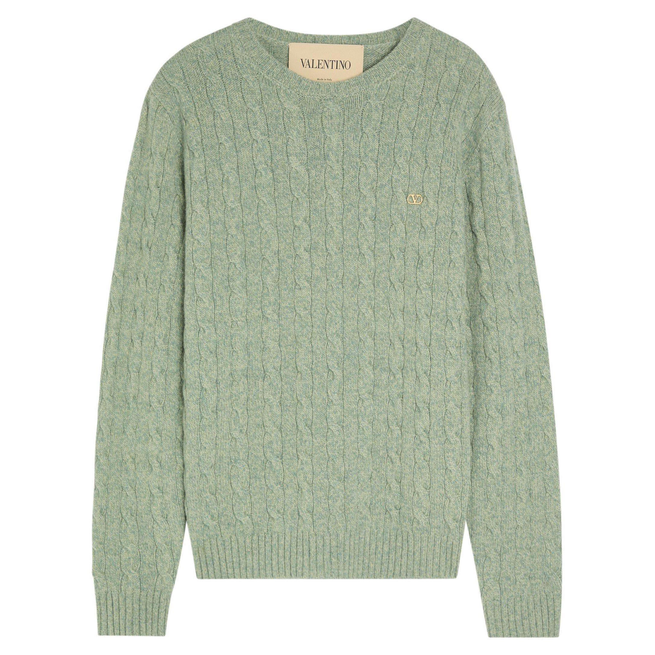 GREY - Valentino - Men's Val Cable-Knit Wool Crew-Neck Jumper - 1