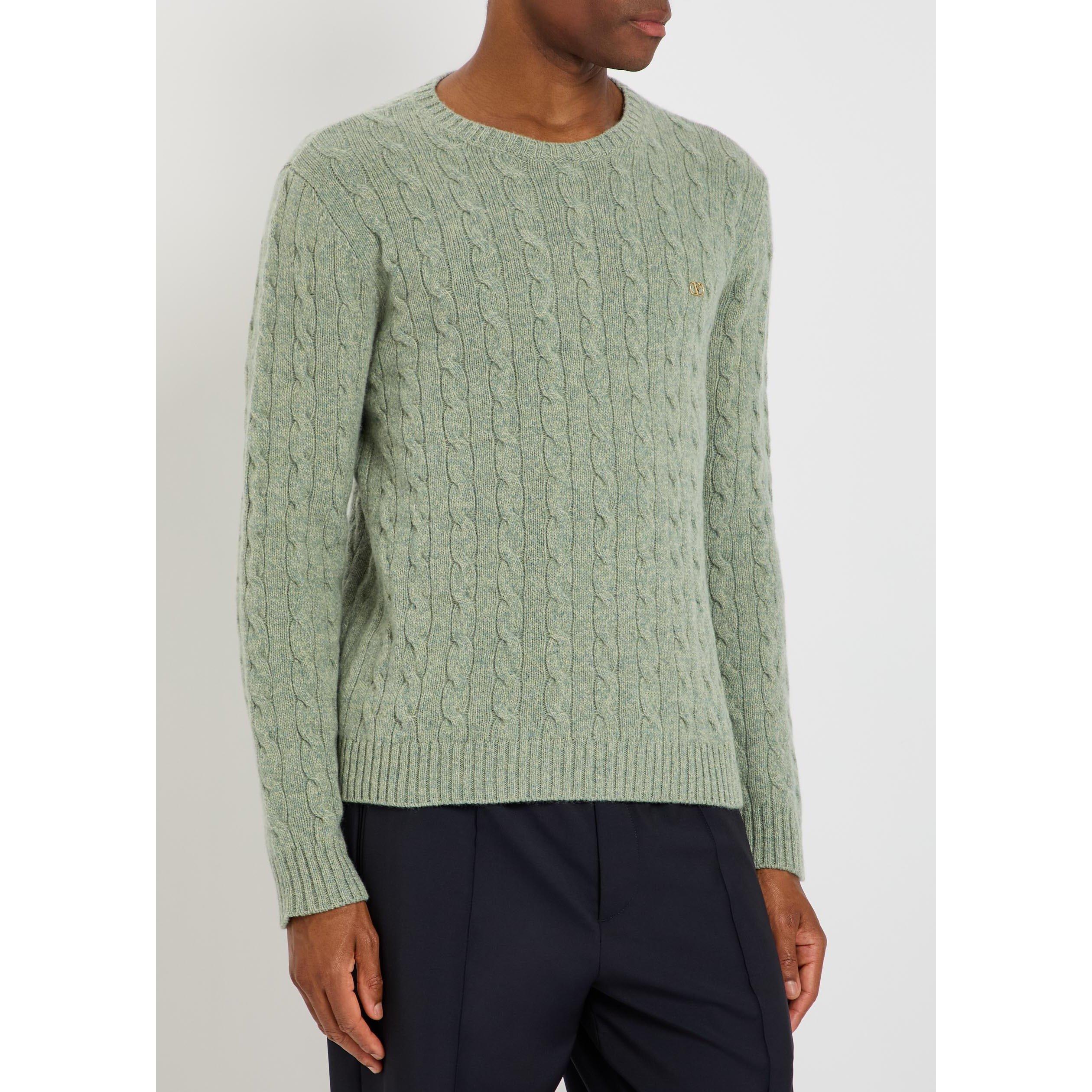 GREY - Valentino - Men's Val Cable-Knit Wool Crew-Neck Jumper - 2