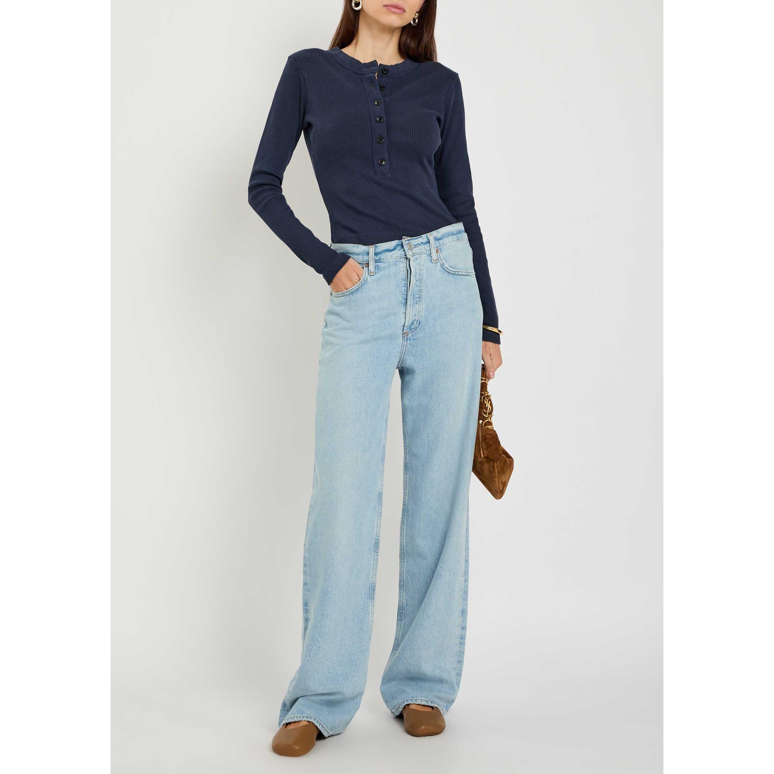 LIGHT BLUE - Agolde - Women's Ren Memory High-Rise Wide-Leg Jeans - 5