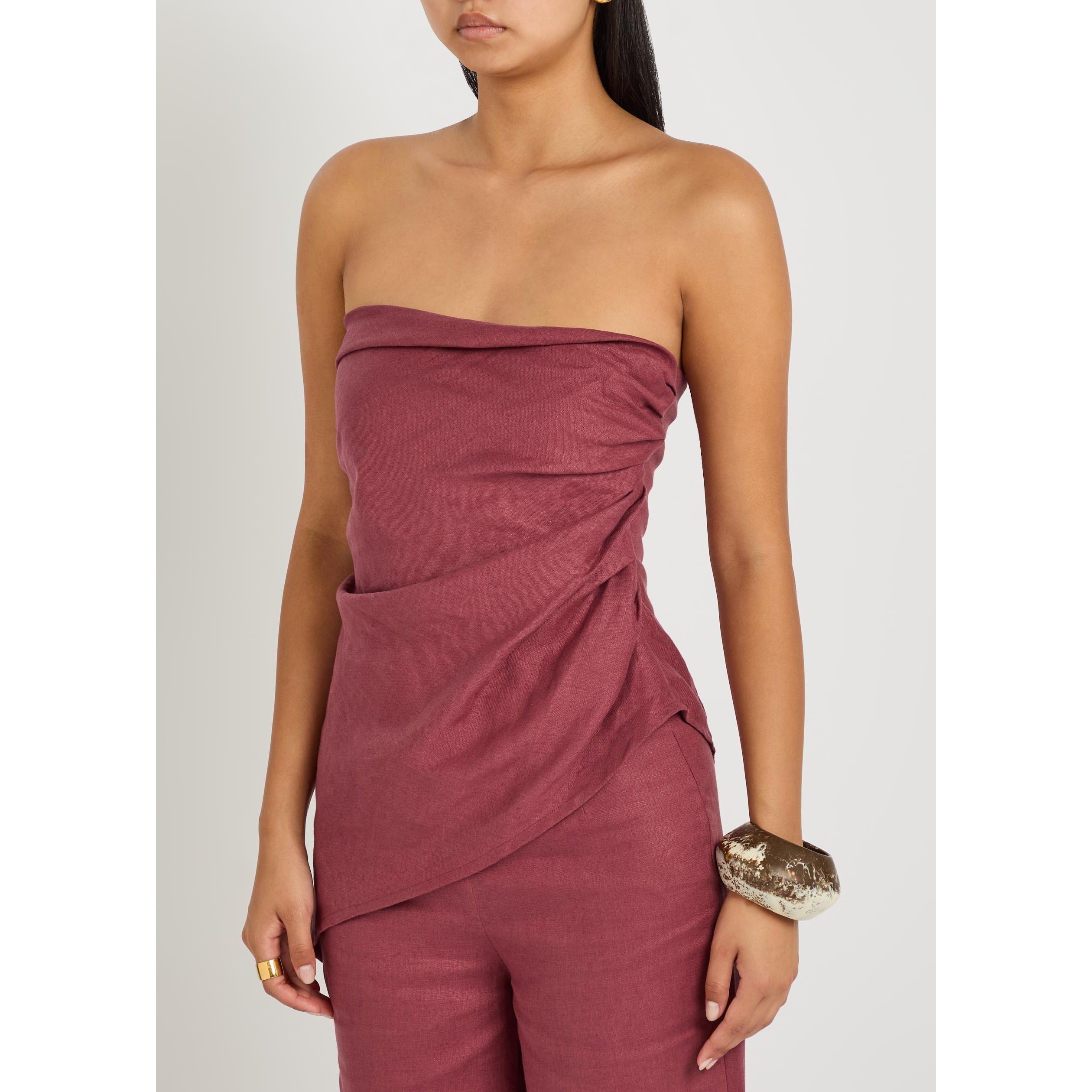 DARK PINK - Faithfull The Brand - Women's Nera Linen Bandeau Top - 2