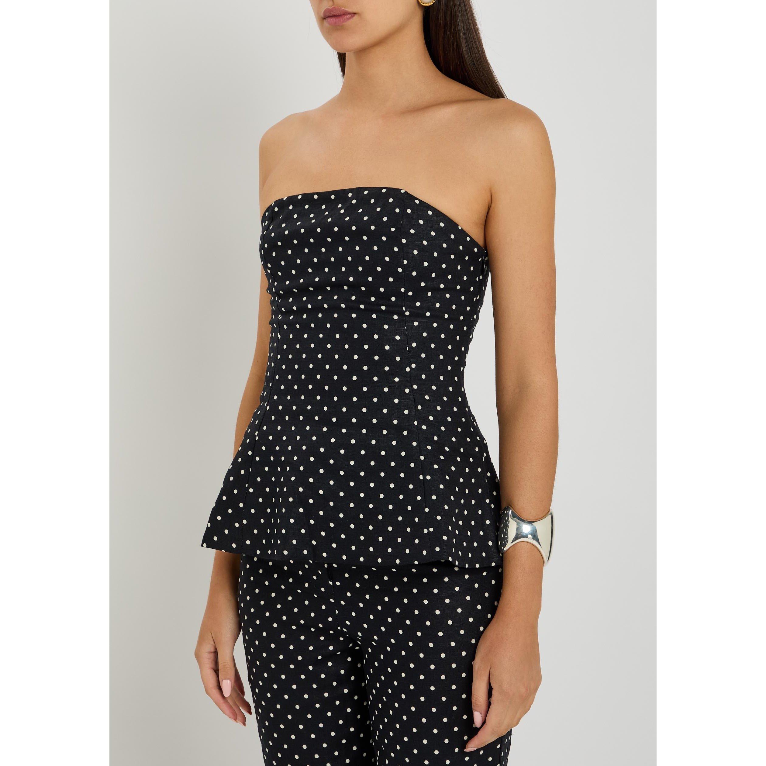BLACK AND WHITE - Faithfull The Brand - Women's Petro Polka Dot Linen Slim-Fit Peplum Top - 2