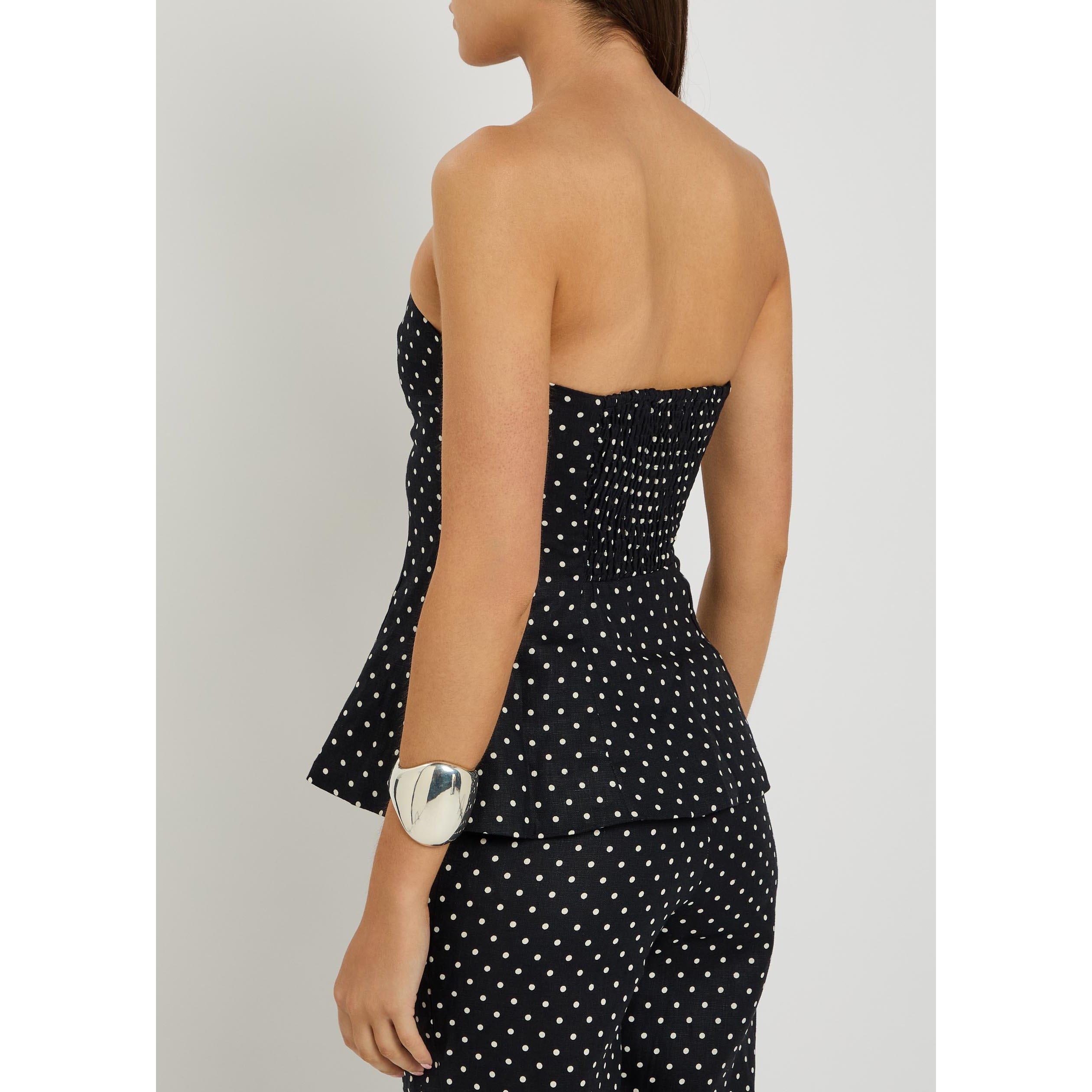 BLACK AND WHITE - Faithfull The Brand - Women's Petro Polka Dot Linen Slim-Fit Peplum Top - 3
