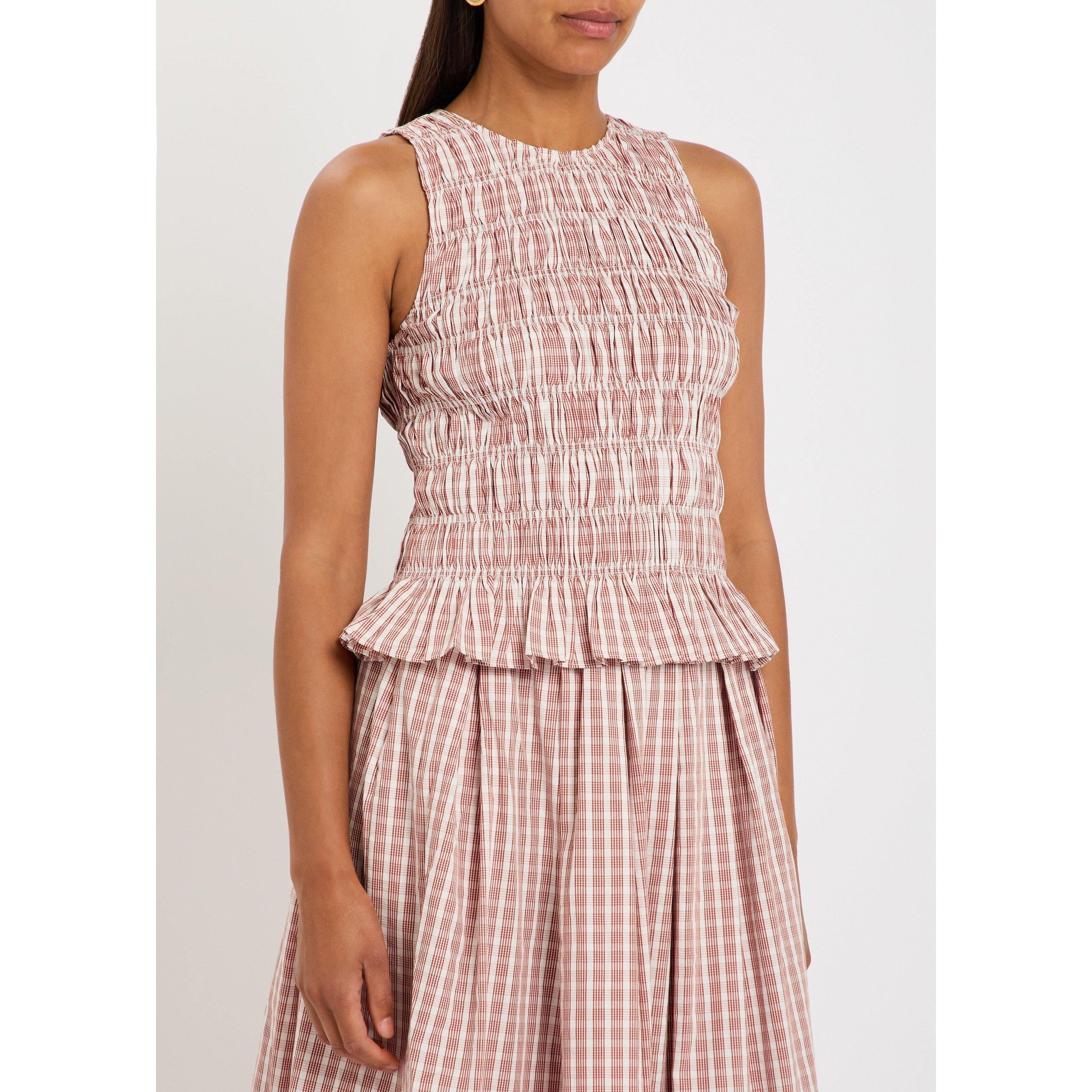RED AND WHITE - Faithfull The Brand - Women's Cales Check Cotton Slim-Fit Peplum Top - 2