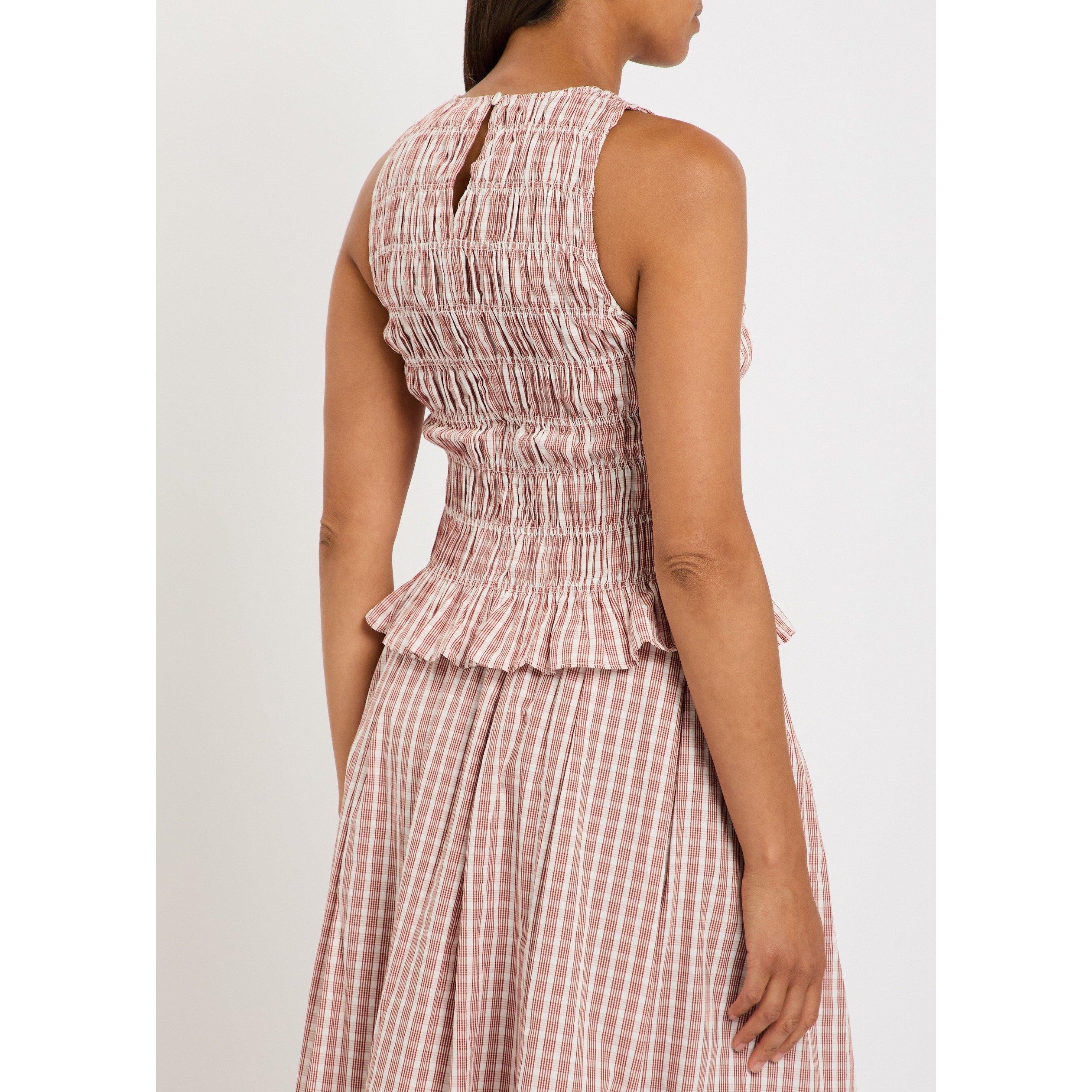 RED AND WHITE - Faithfull The Brand - Women's Cales Check Cotton Slim-Fit Peplum Top - 3