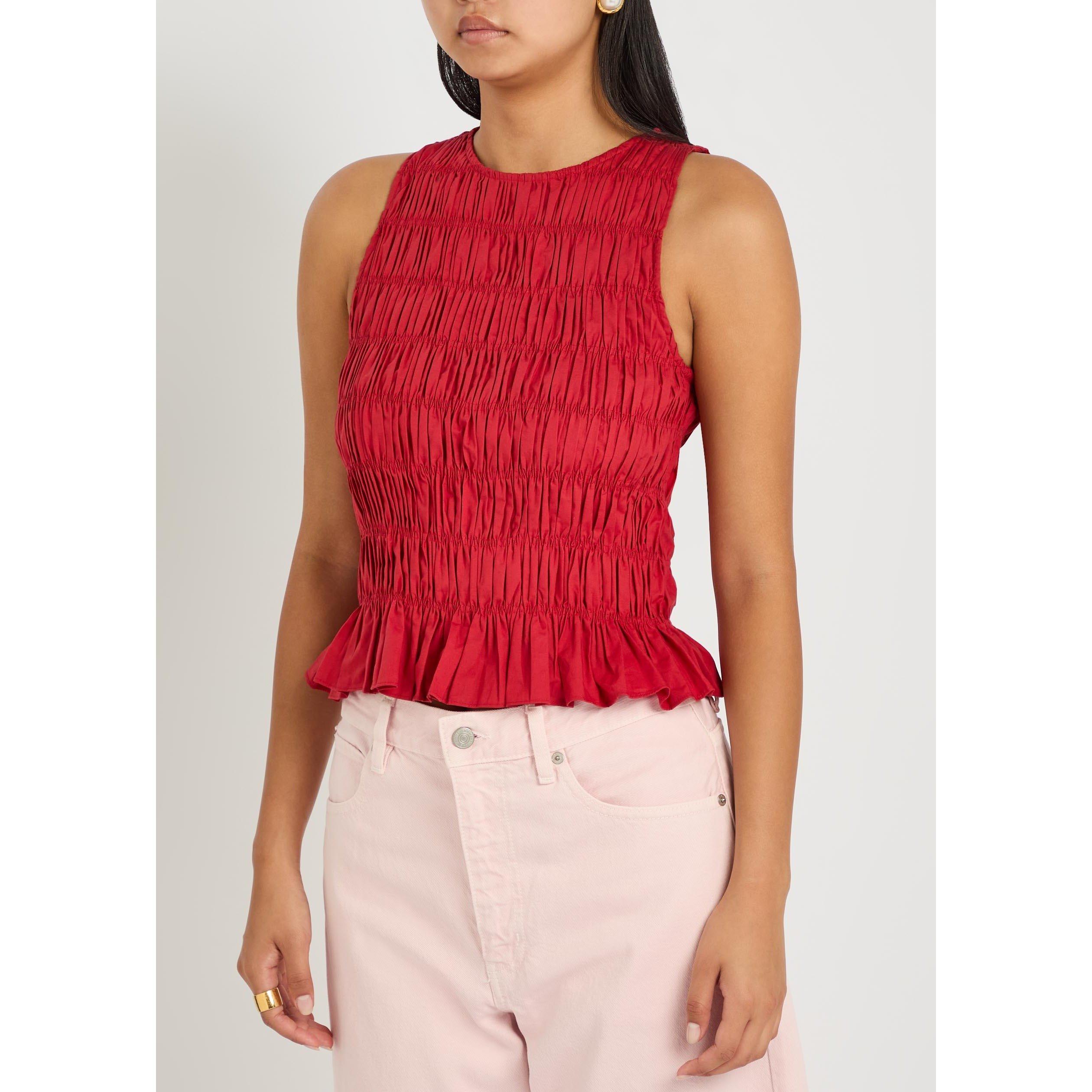 RED - Faithfull The Brand - Women's Cales Cotton Slim-Fit Peplum Top - 2
