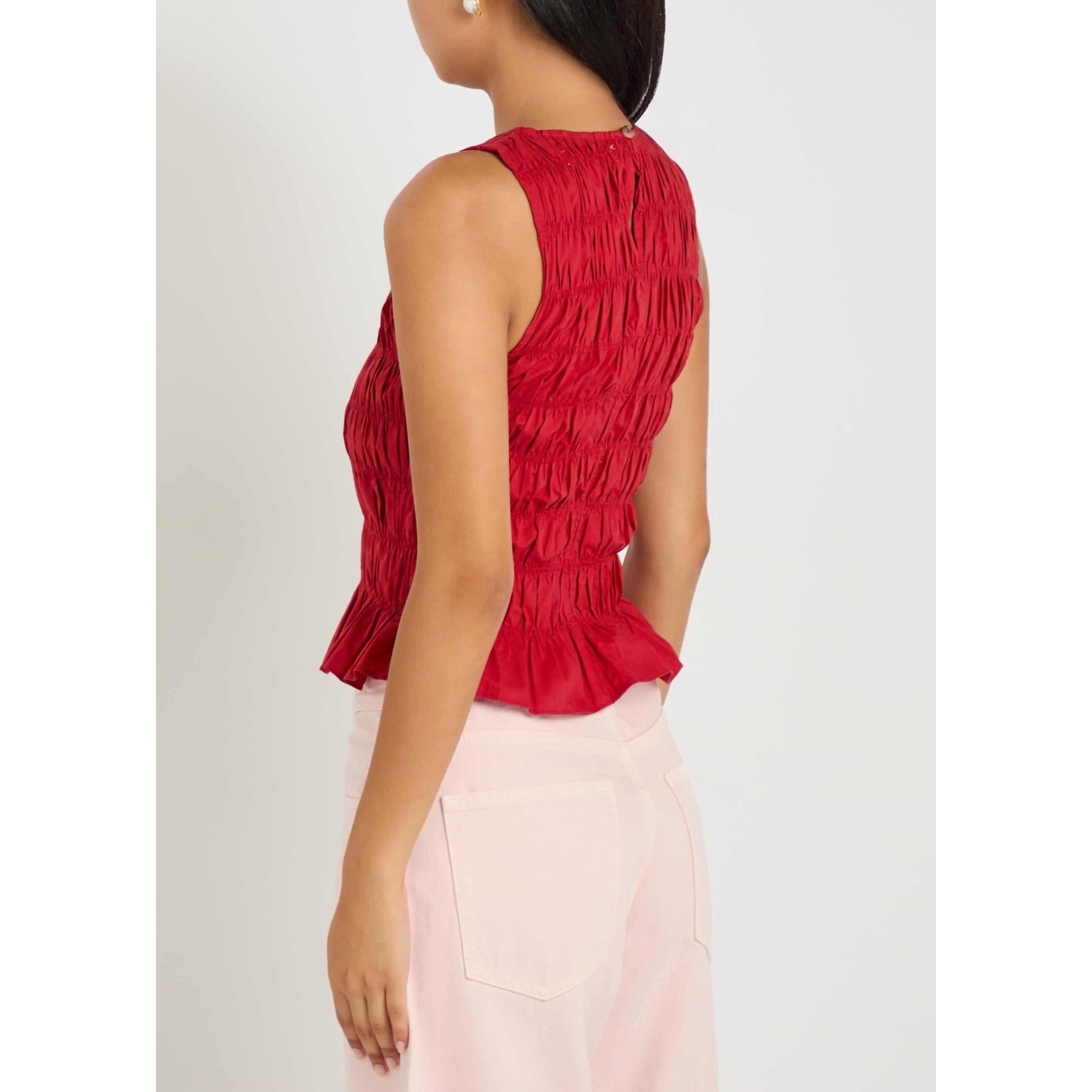 RED - Faithfull The Brand - Women's Cales Cotton Slim-Fit Peplum Top - 3
