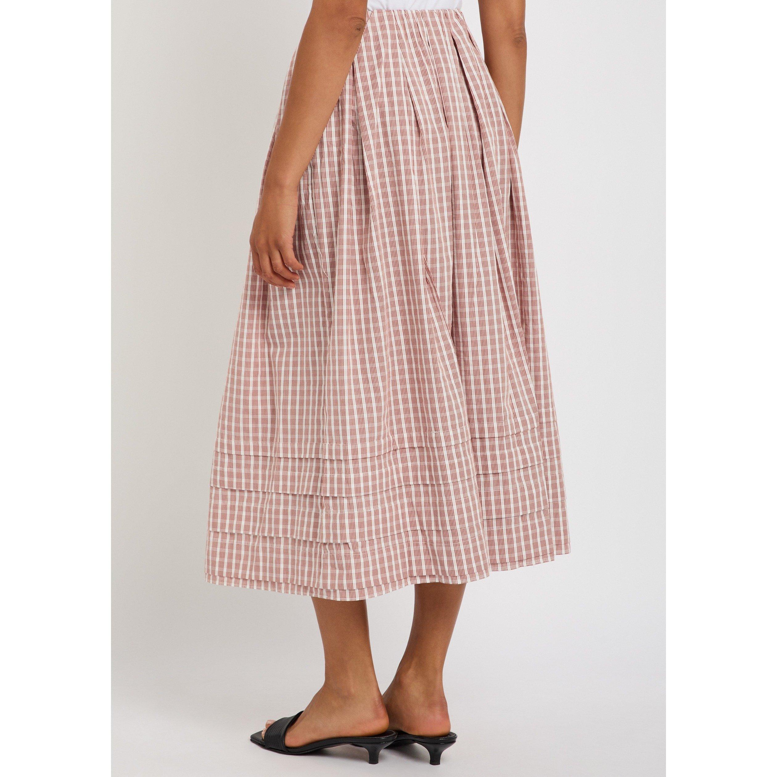 RED AND WHITE - Faithfull The Brand - Women's Cales Check Cotton Midi Skirt - 3
