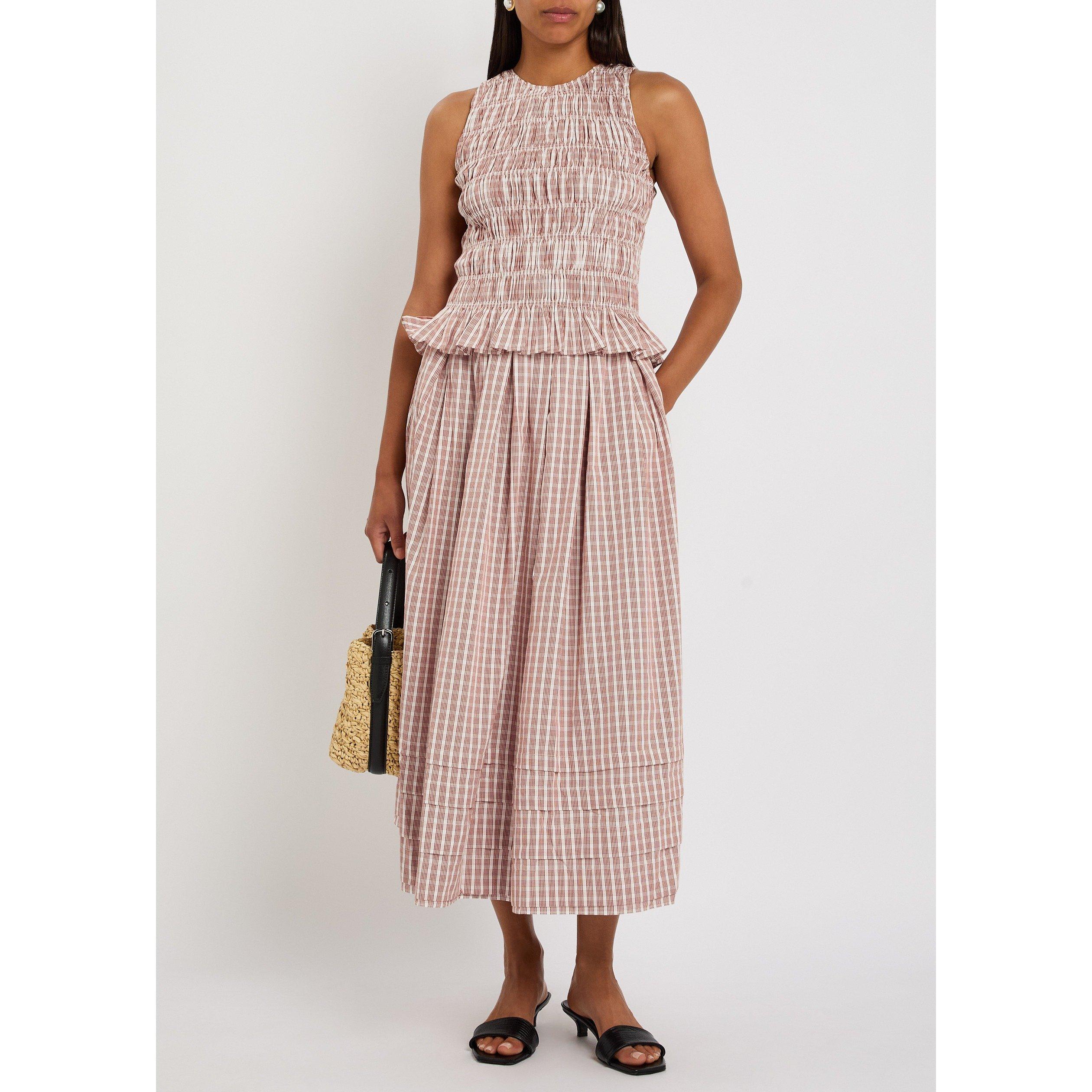 RED AND WHITE - Faithfull The Brand - Women's Cales Check Cotton Midi Skirt - 5