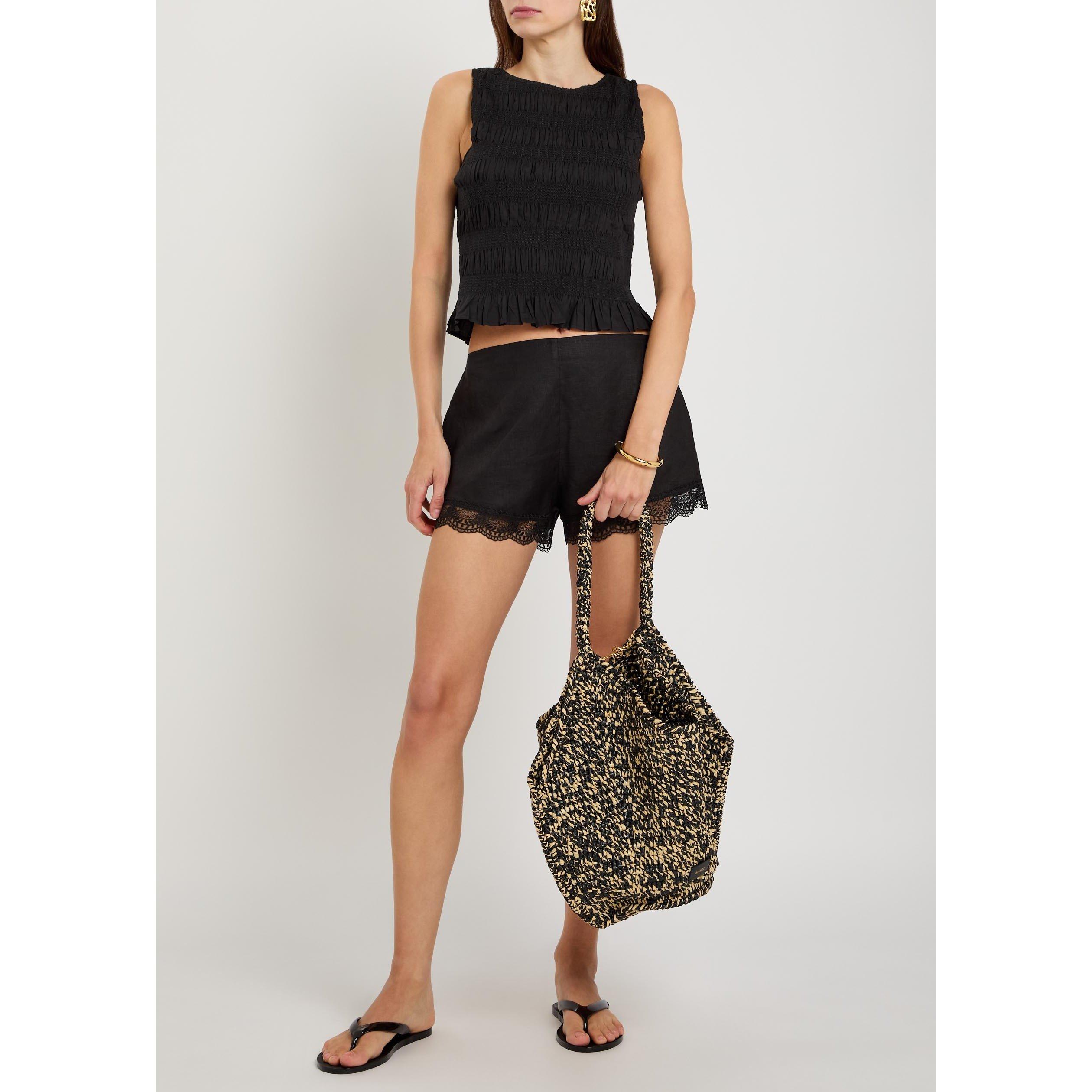 BLACK - Staud - Women's Von Linen Woven Shorts - 5
