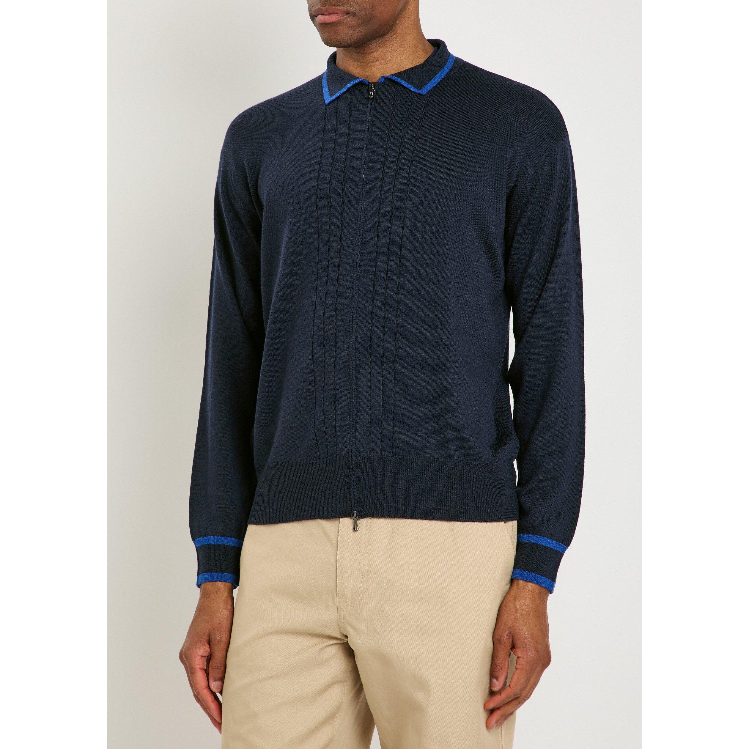 NAVY - John Smedley - Men's Albie Merino Wool Long-Sleeve Cardigan - 2